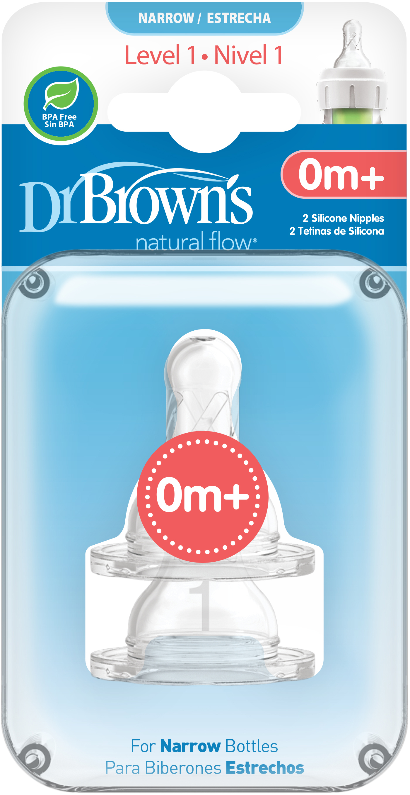 Dr.Brown nipple level 1 Silicone narrowneck 2 st