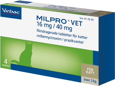 Milpro vet, filmdragerad tablett 16 mg/40 mg
