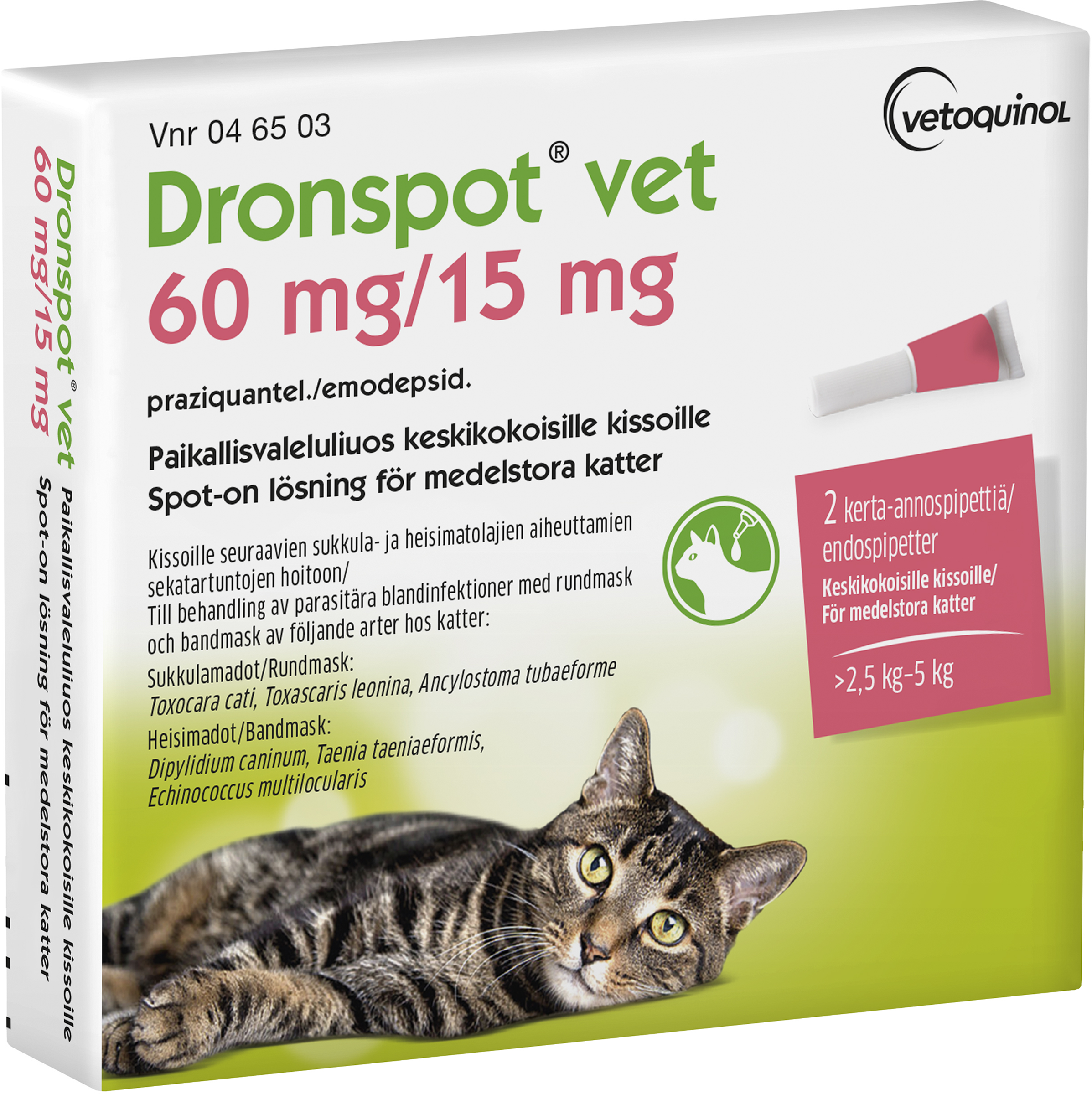 Dronspot vet, spot-on, lösning 60 mg/ 15 mg