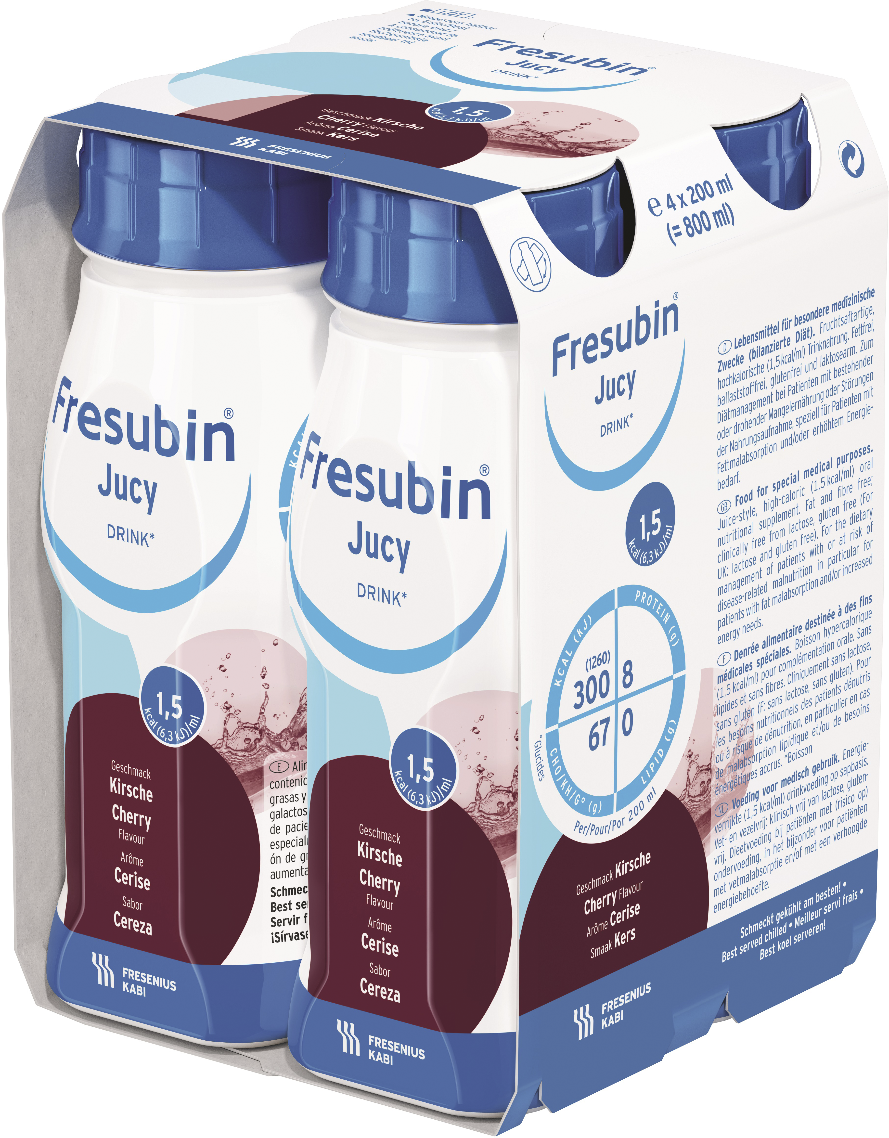 Fresubin Jucy DRINK, drickfärdigt kosttillägg, körsbär 4 x 200 milliliter