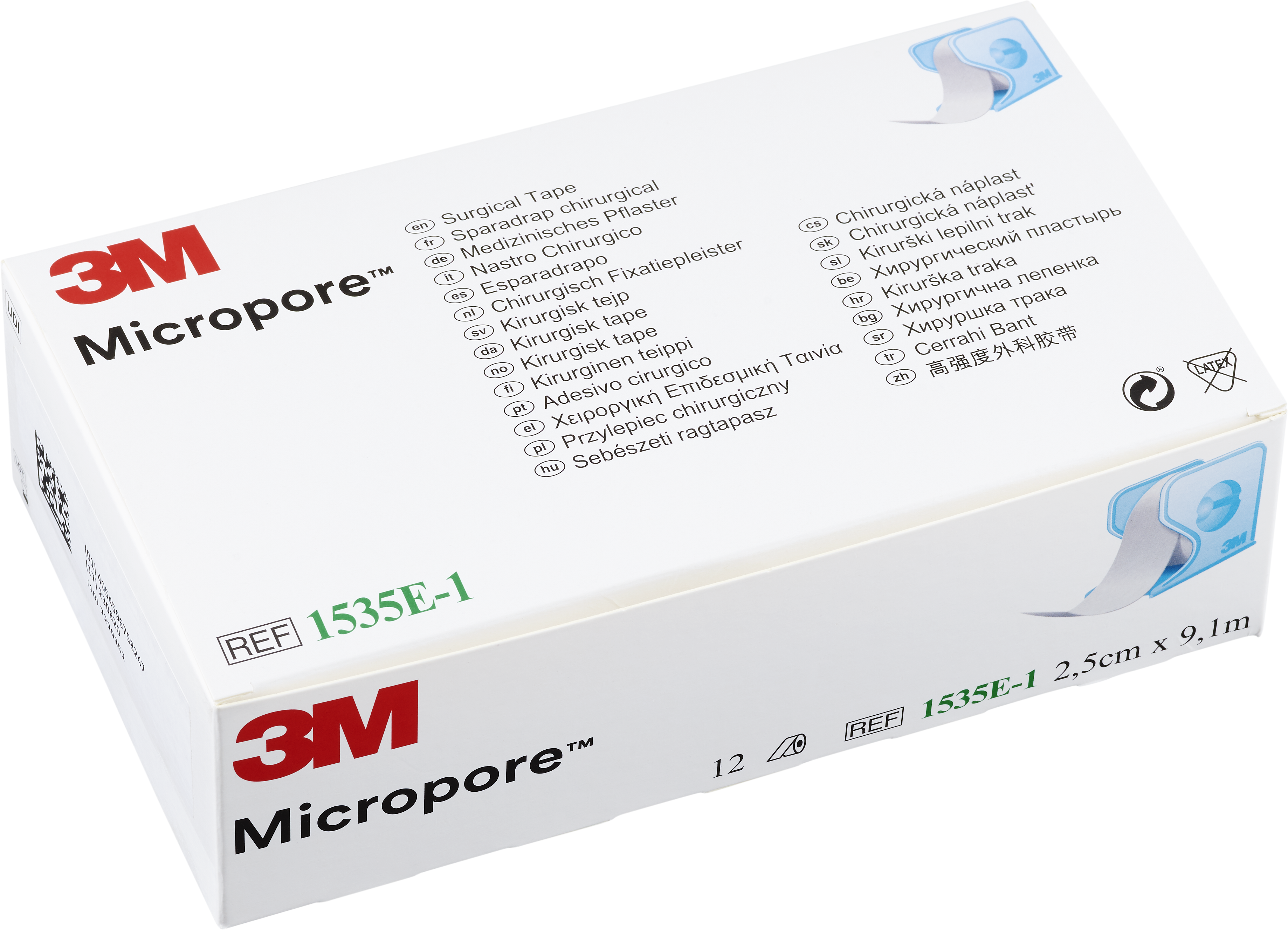 3M Micropore vit häfta 9,1 m x 25 mm med blå hållare 12 styck