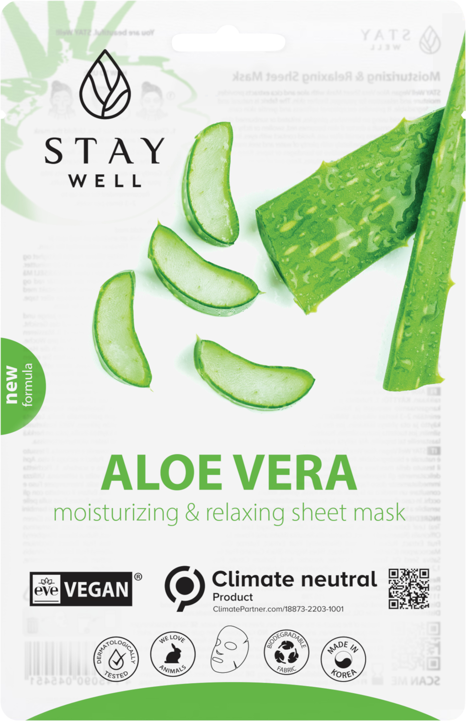 Nordic Cosmetics & Healthcare AB Stay Well Vegan Sheet Mask  Aloe 20 g