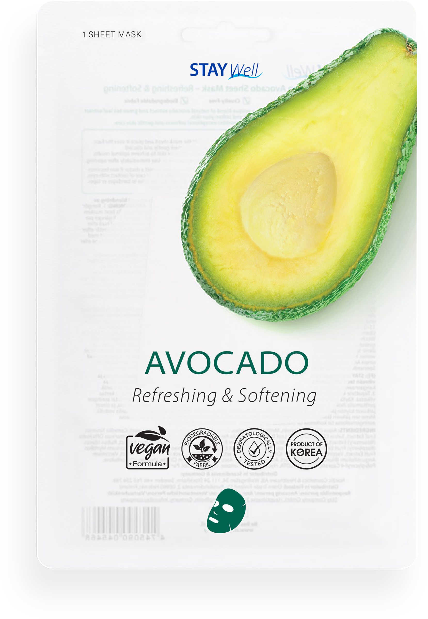 Nordic Cosmetics & Healthcare AB Stay Well Vegan Sheet Mask Avocado 20 g