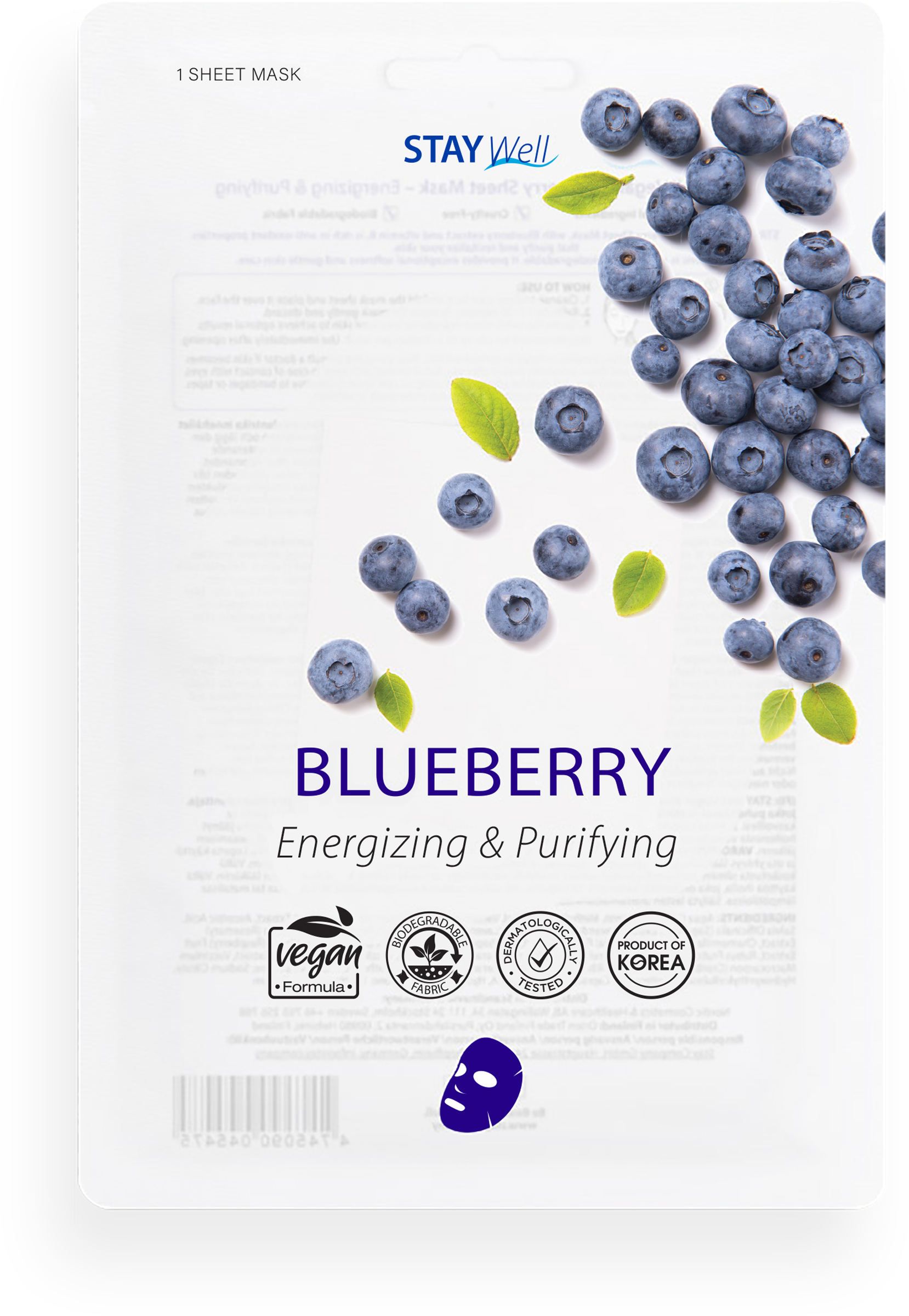 Stay Well Vegan Sheet Mask Blueberry 20 g