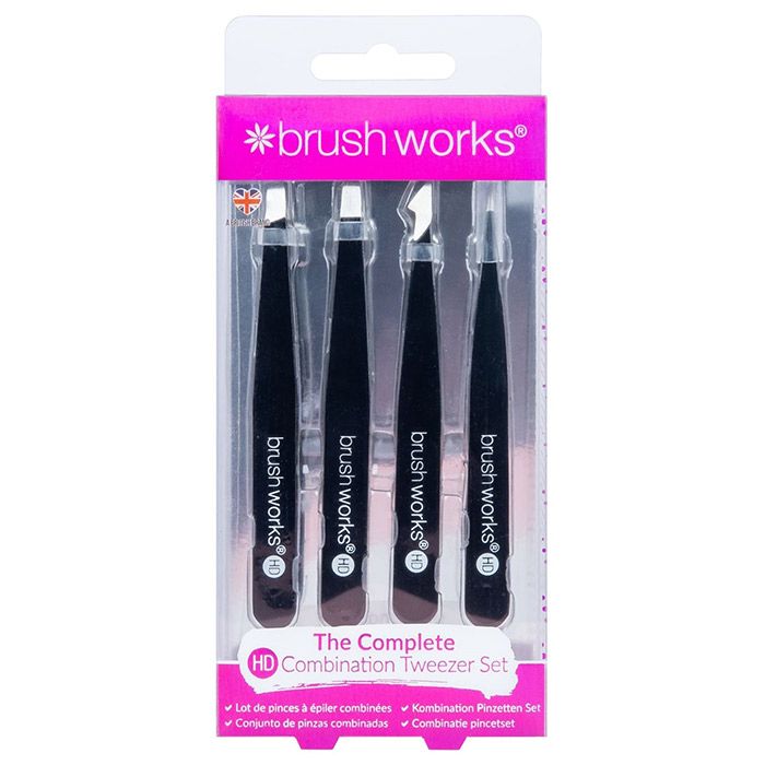 Brushworks HD 4 Piece Combination Tweezer Set – Black 4 st