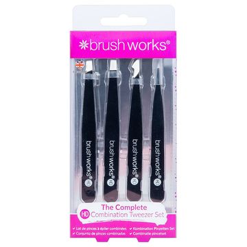 Brushworks HD 4 Piece Combination Tweezer Set - Black   
