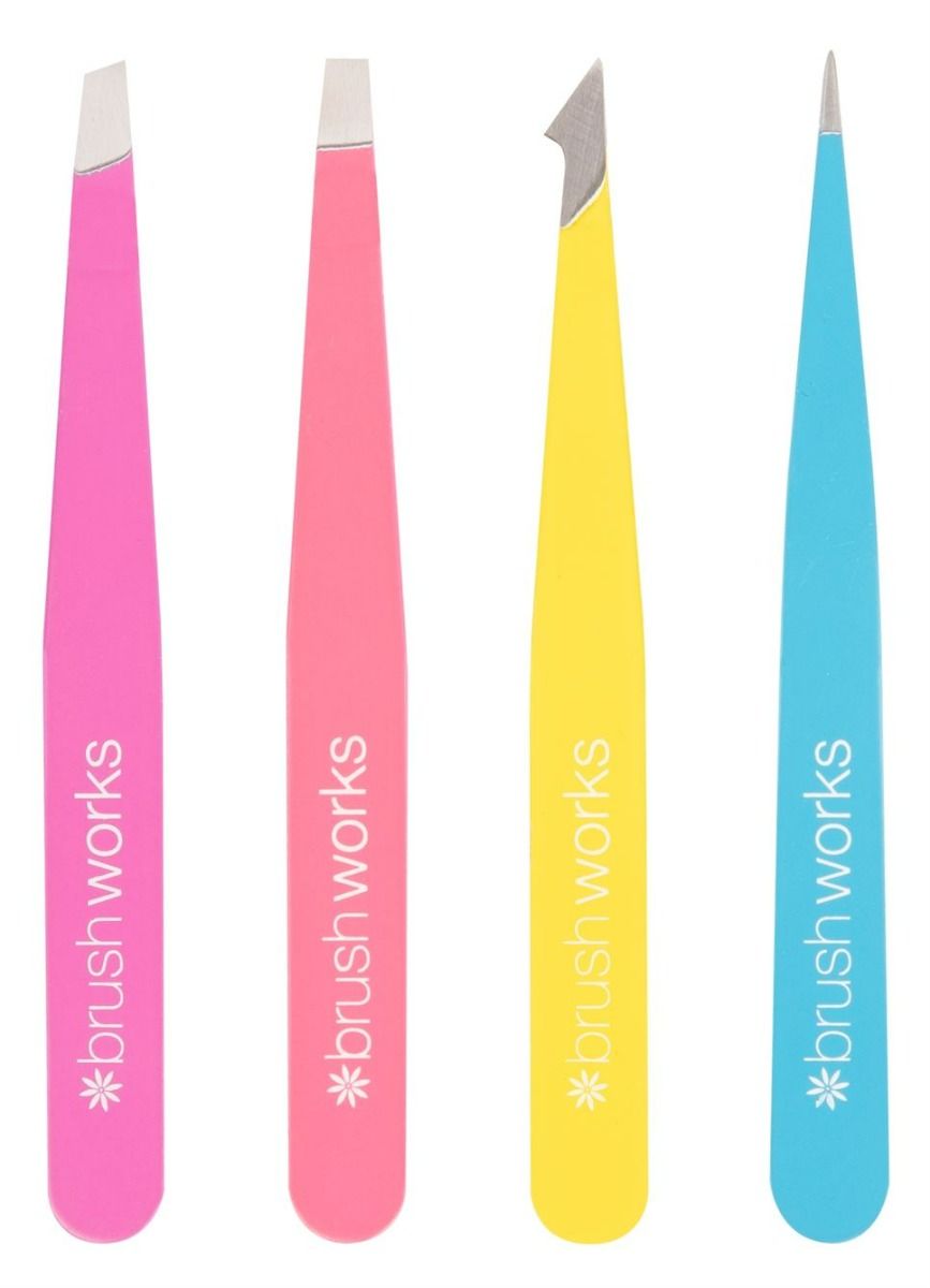 Brushworks HD 4 Piece Combination Tweezer Set – Neon 4 st