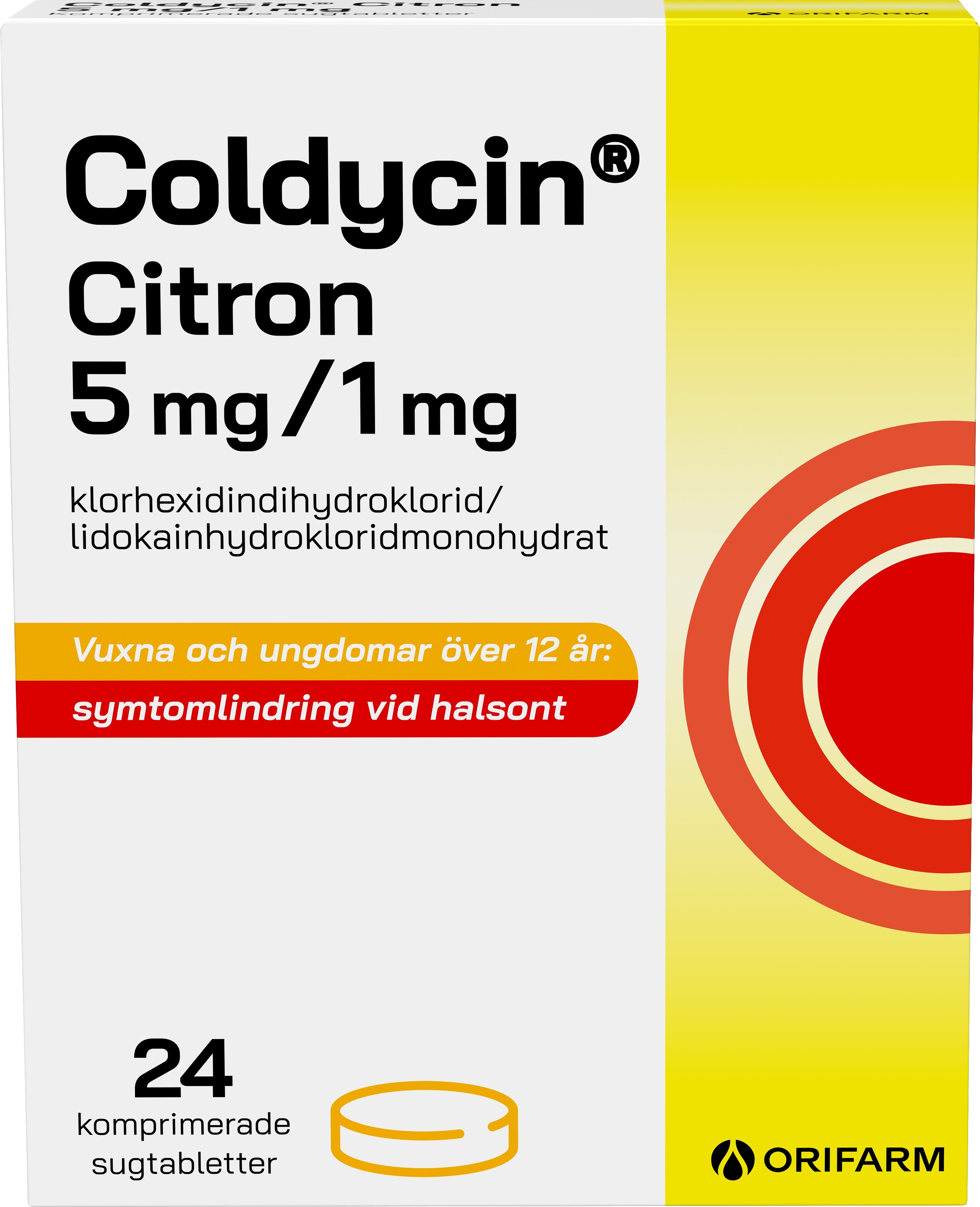 Coldycin Citron, komprimerad sugtablett 5 mg/1 mg