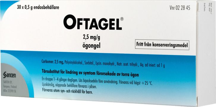Oftagel, ögongel i endosbehållare 2,5 mg/g