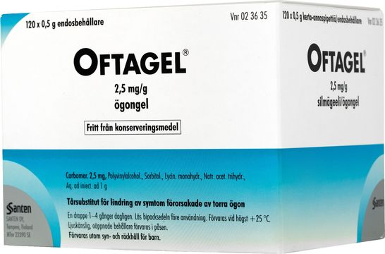 Oftagel, ögongel i endosbehållare 2,5 mg/g