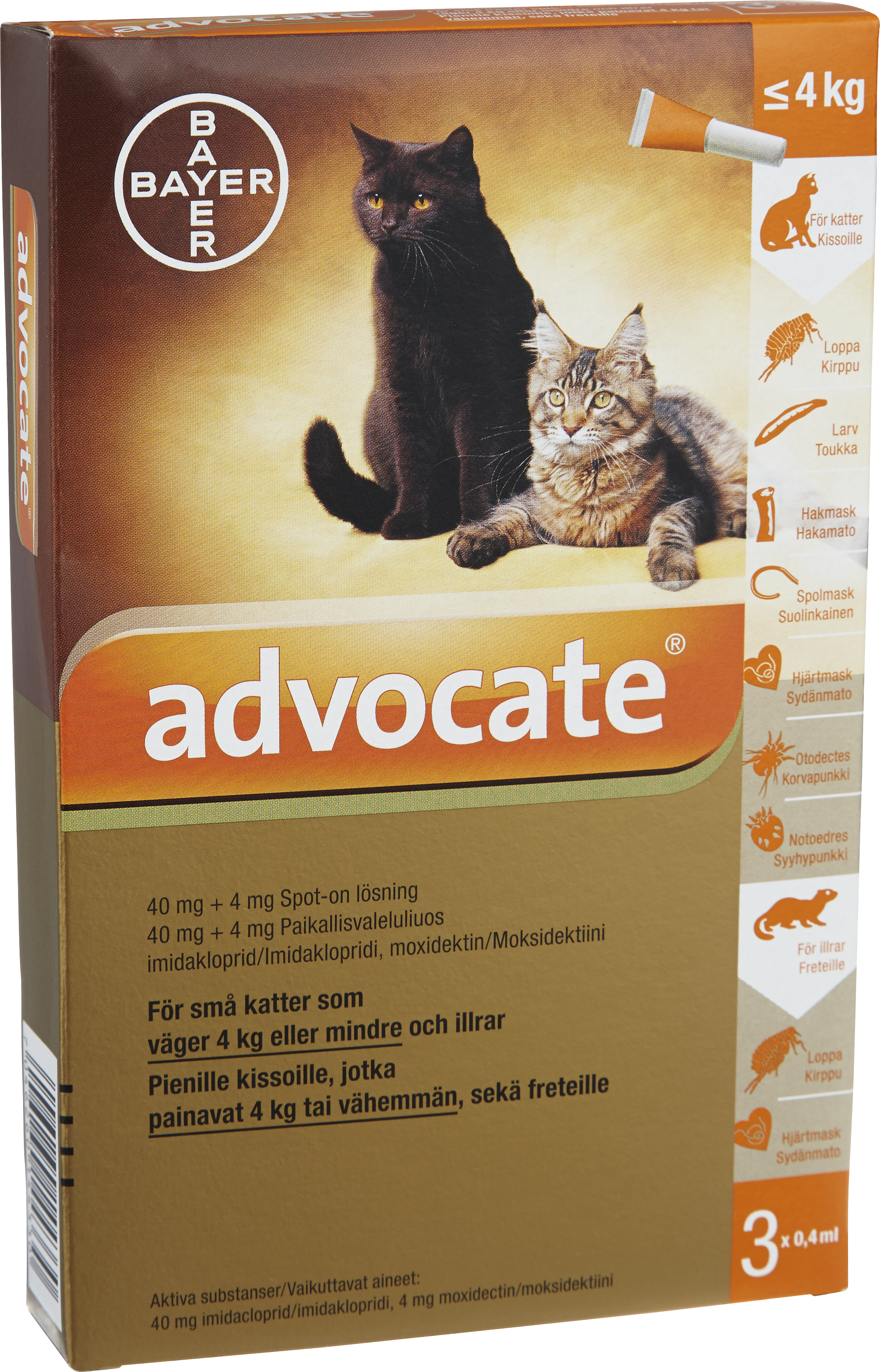 Advocate för små katter och illrar, spot-on, lösning 40 mg/4 mg