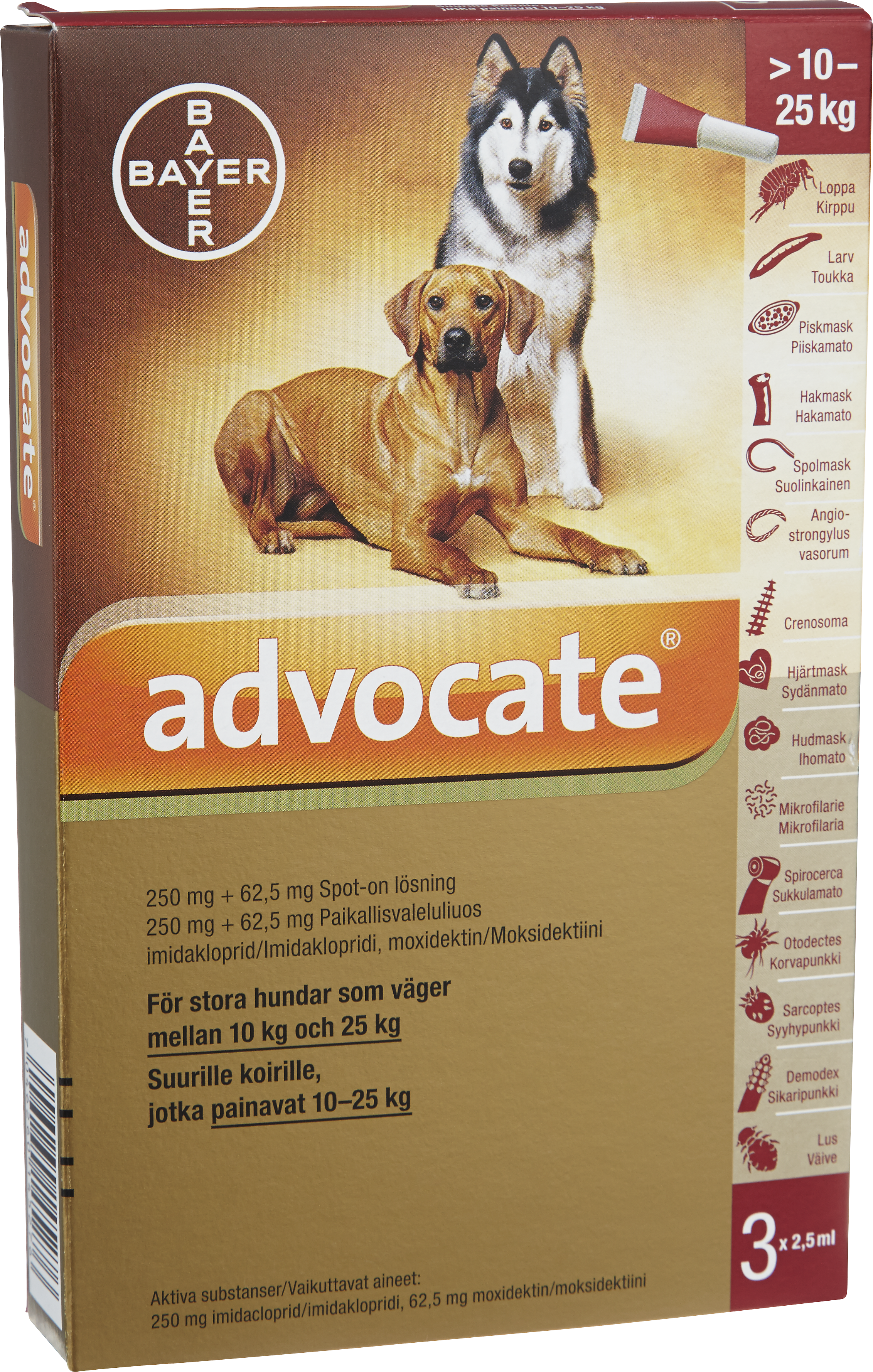 Advocate för stora hundar, spot-on, lösning 250 mg/62,5 mg