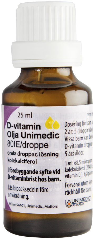 D-vitamin Olja Unimedic, orala droppar, lösning 80 IE/droppe
