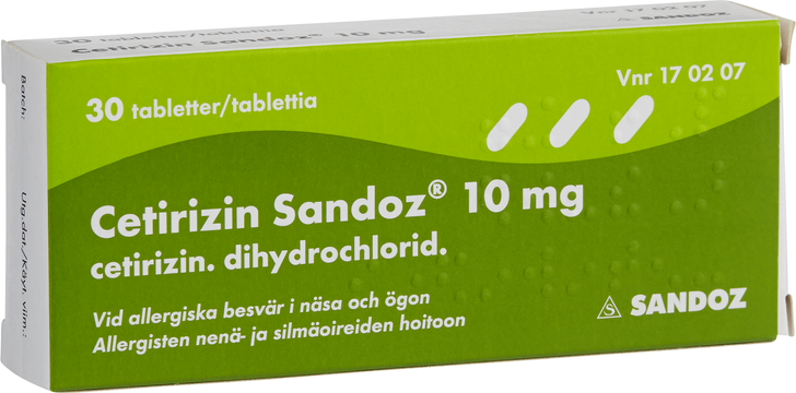 Cetirizin Sandoz, filmdragerad tablett 10 mg