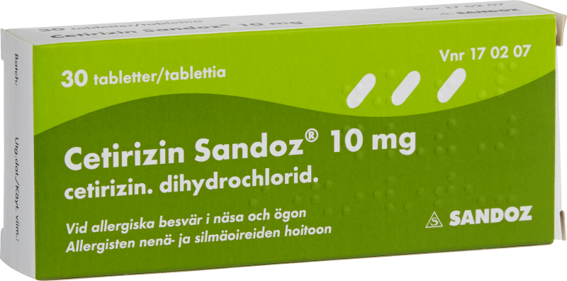 Cetirizin Sandoz, filmdragerad tablett 10 mg