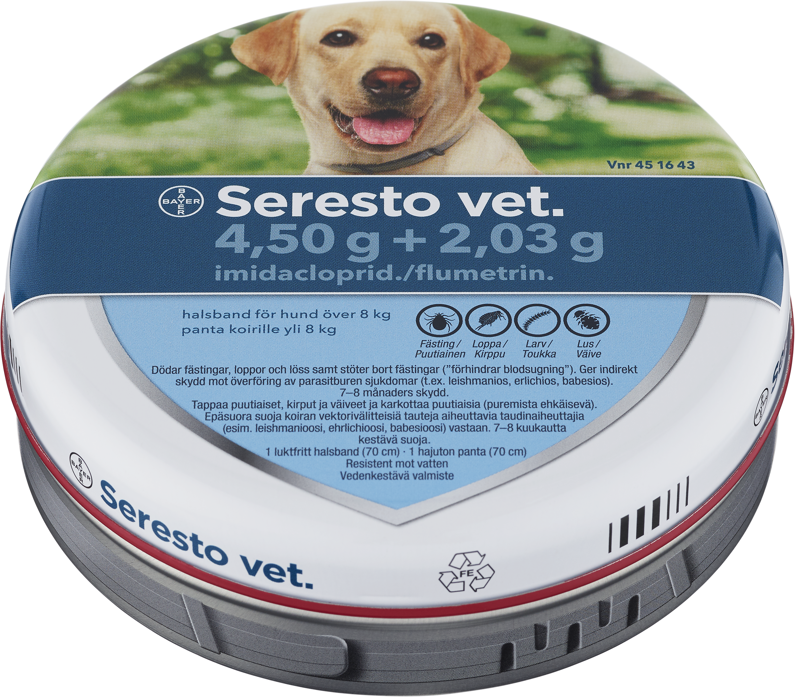 Seresto vet. för hund över 8 kg, halsband 4,50 g + 2,03 g