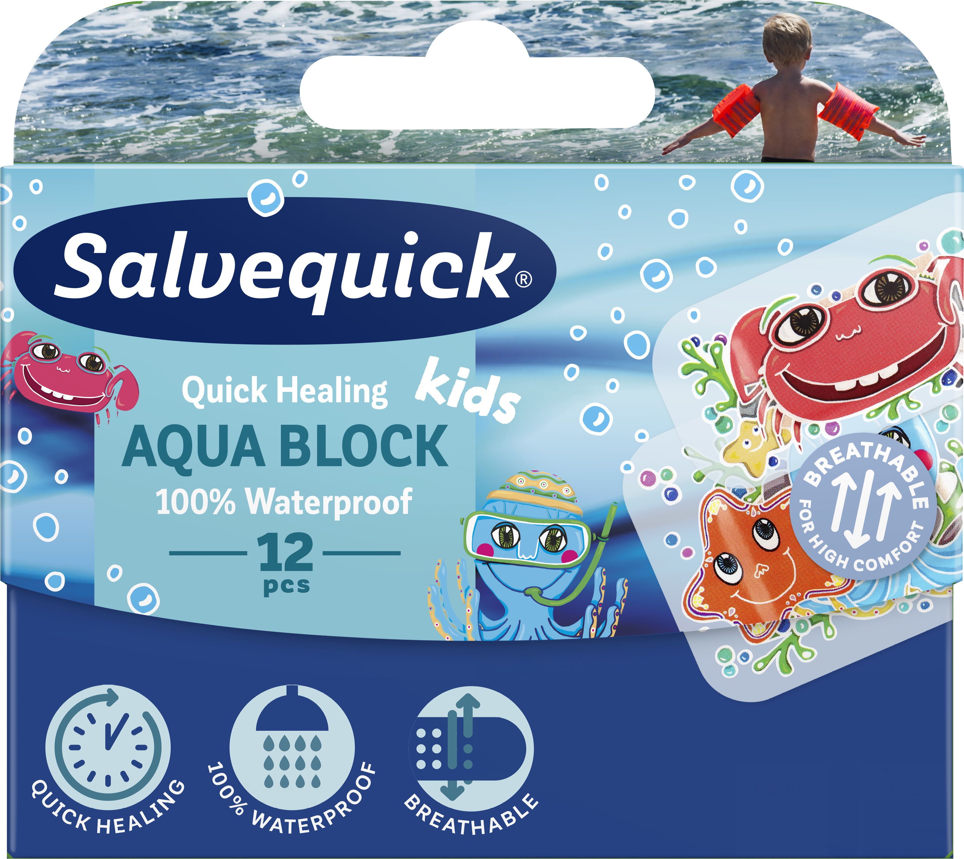 Orkla Care Sweden AB Salvequick Aqua Block Kids 12 st