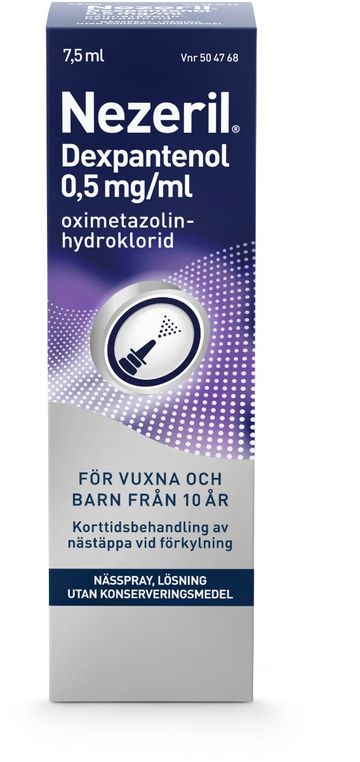 Nezeril Dexpantenol, nässpray, lösning 0,5 mg/ml