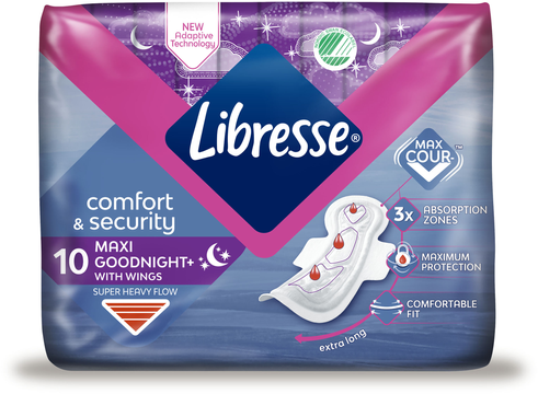 Libresse maxi+ goodnight wing 10 st