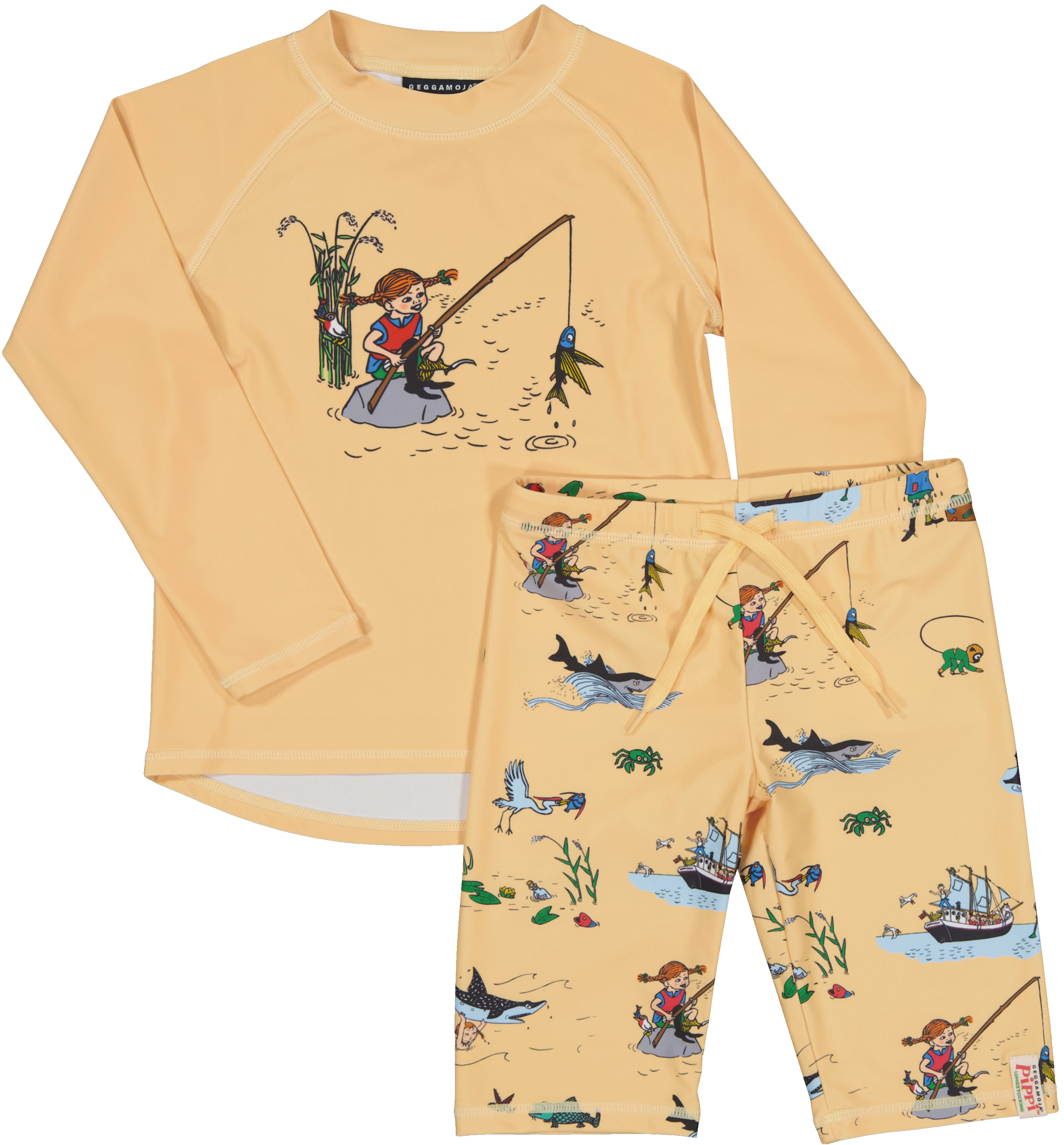 Geggamoja Pippi L&aring;ngstrump UV-Set Gul 98/104