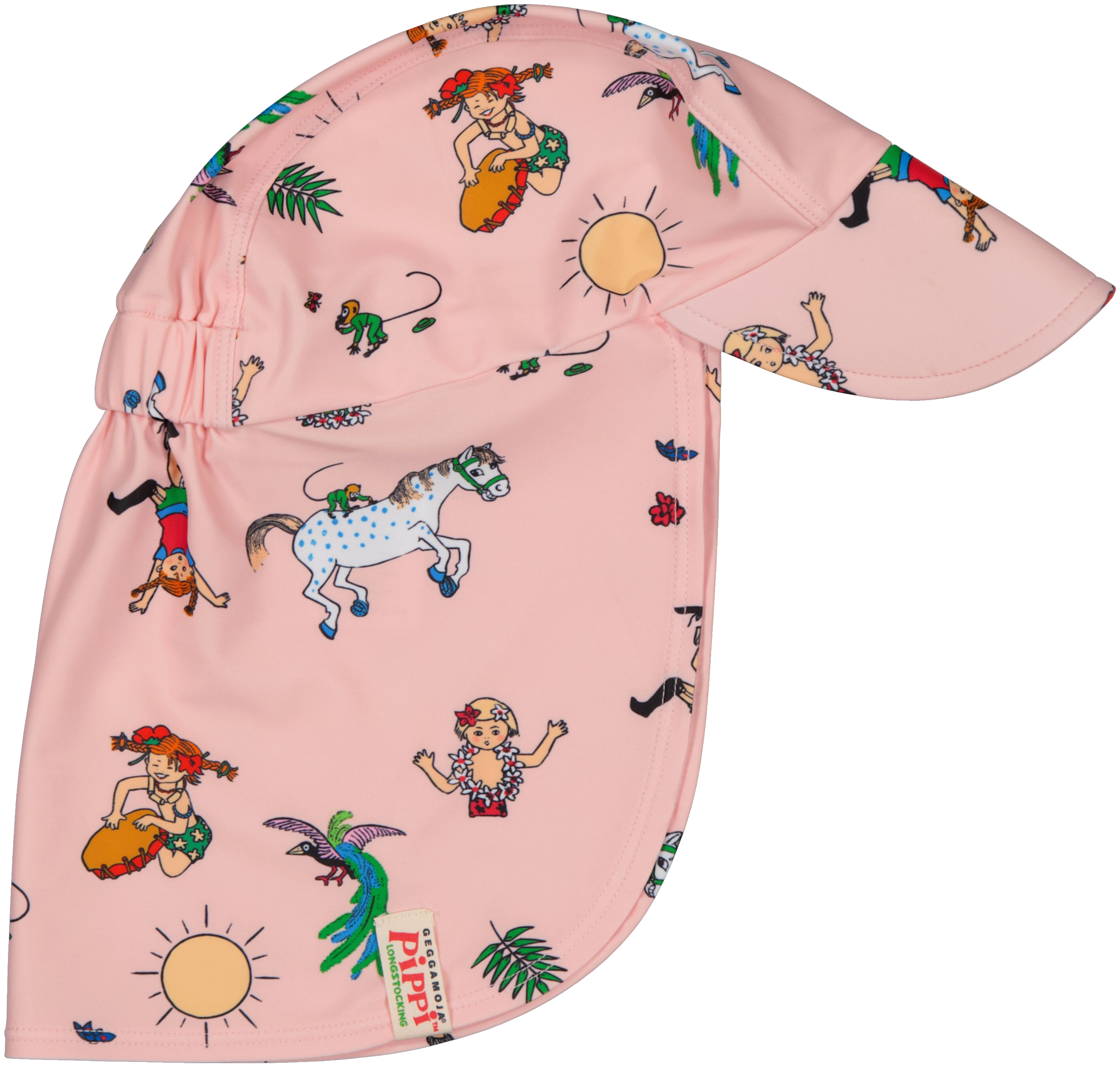 Geggamoja Pippi L&aring;ngstrump UV-Solkeps Rosa 4-10M