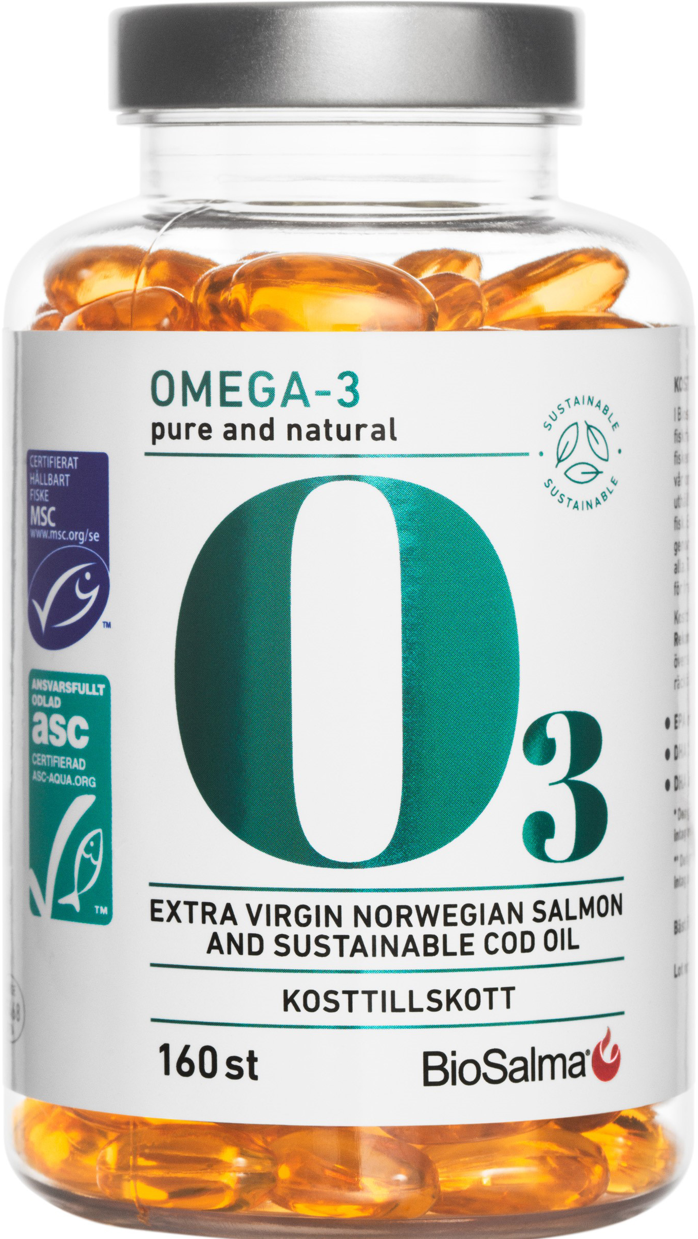 Biosalma Omega-3 miljömärkt MSC+ASC 160 st