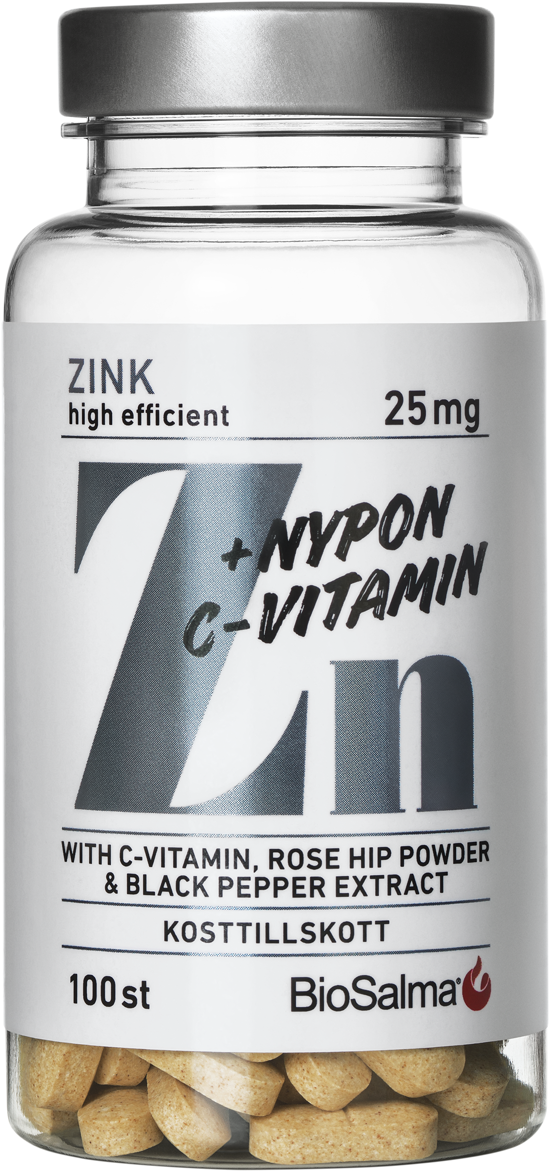 Biosalma Zink 25mg + C-vitamin & Nypon 100 st