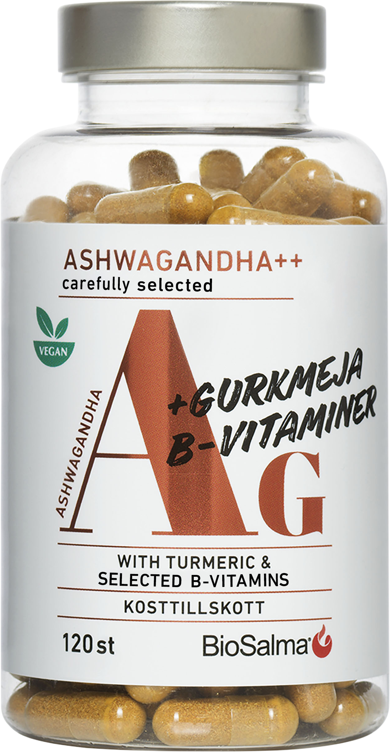 Biosalma Ashwagandha + Gurkmeja, B-vitaminer 120 st