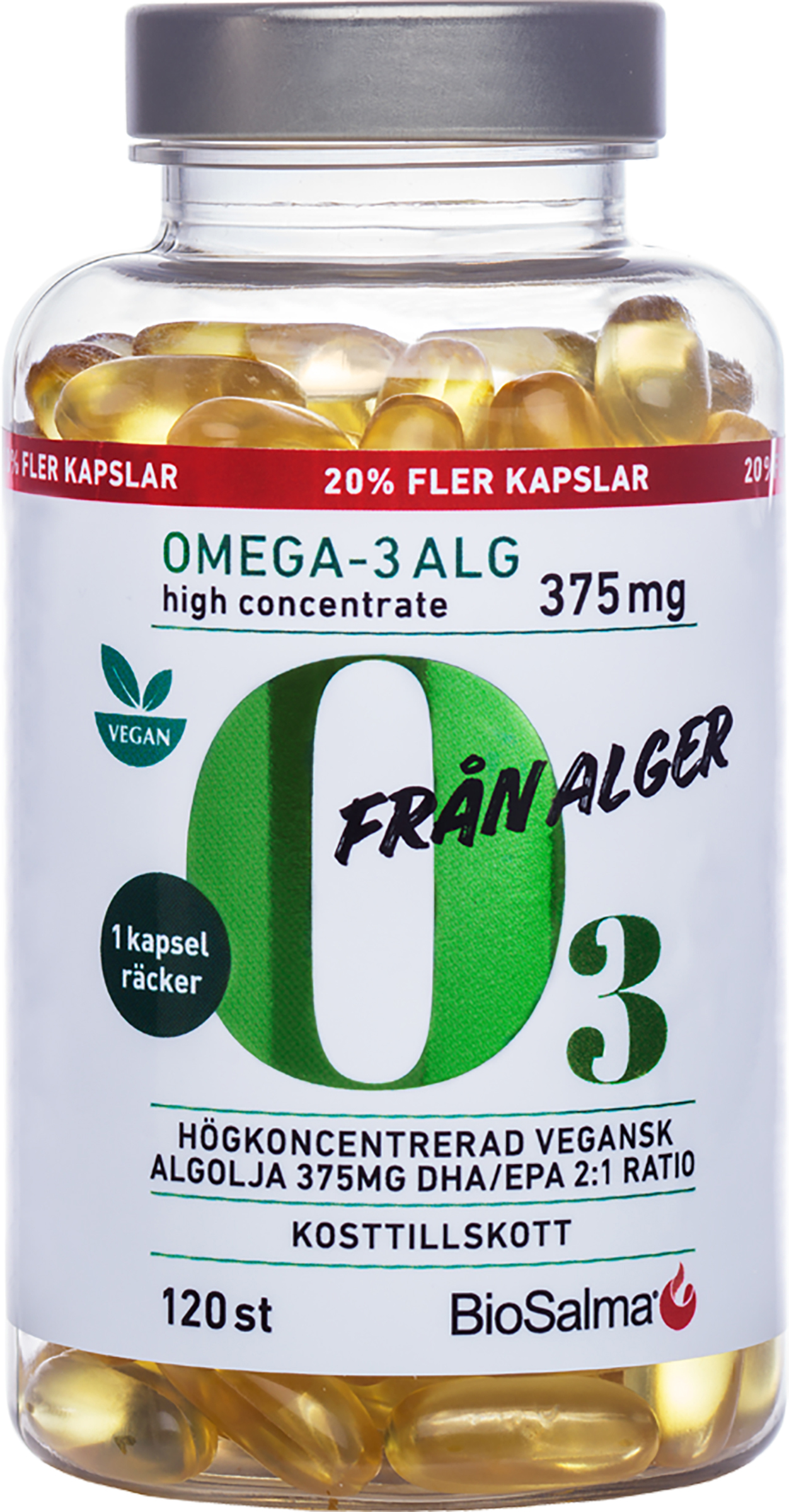 Biosalma Omega-3 av Alg 375mg DHA/EPA 120 st