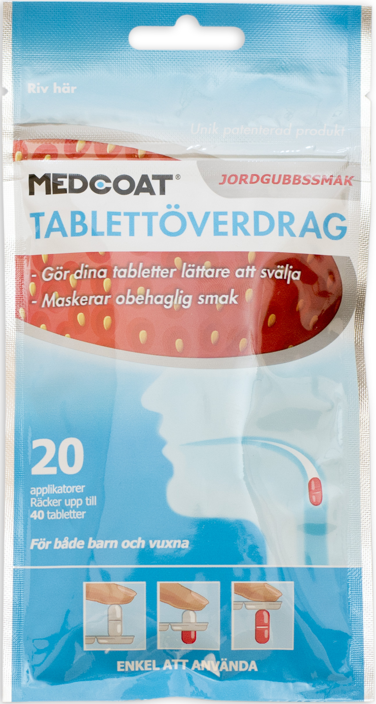 Medcoat tablettöverdrag 20 applikatorer smak jordgubb 20 styck