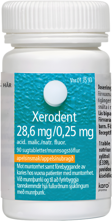 Xerodent, sugtablett 28,6 mg/0,25 mg