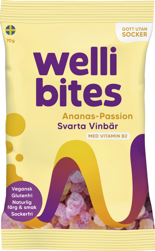 Wellibites ananas-passion & svarta vinbär 70 g