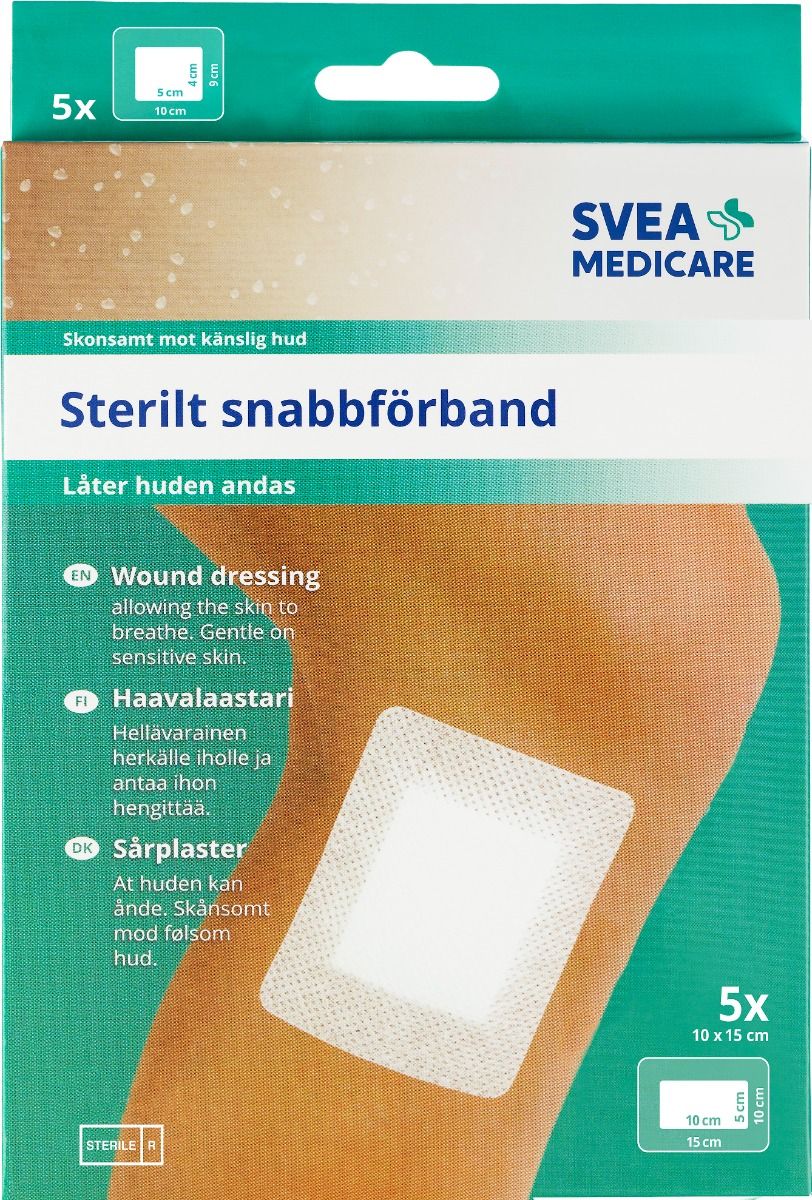 Svea Medicare sterilt snabbförband 10×15 cm 5 st