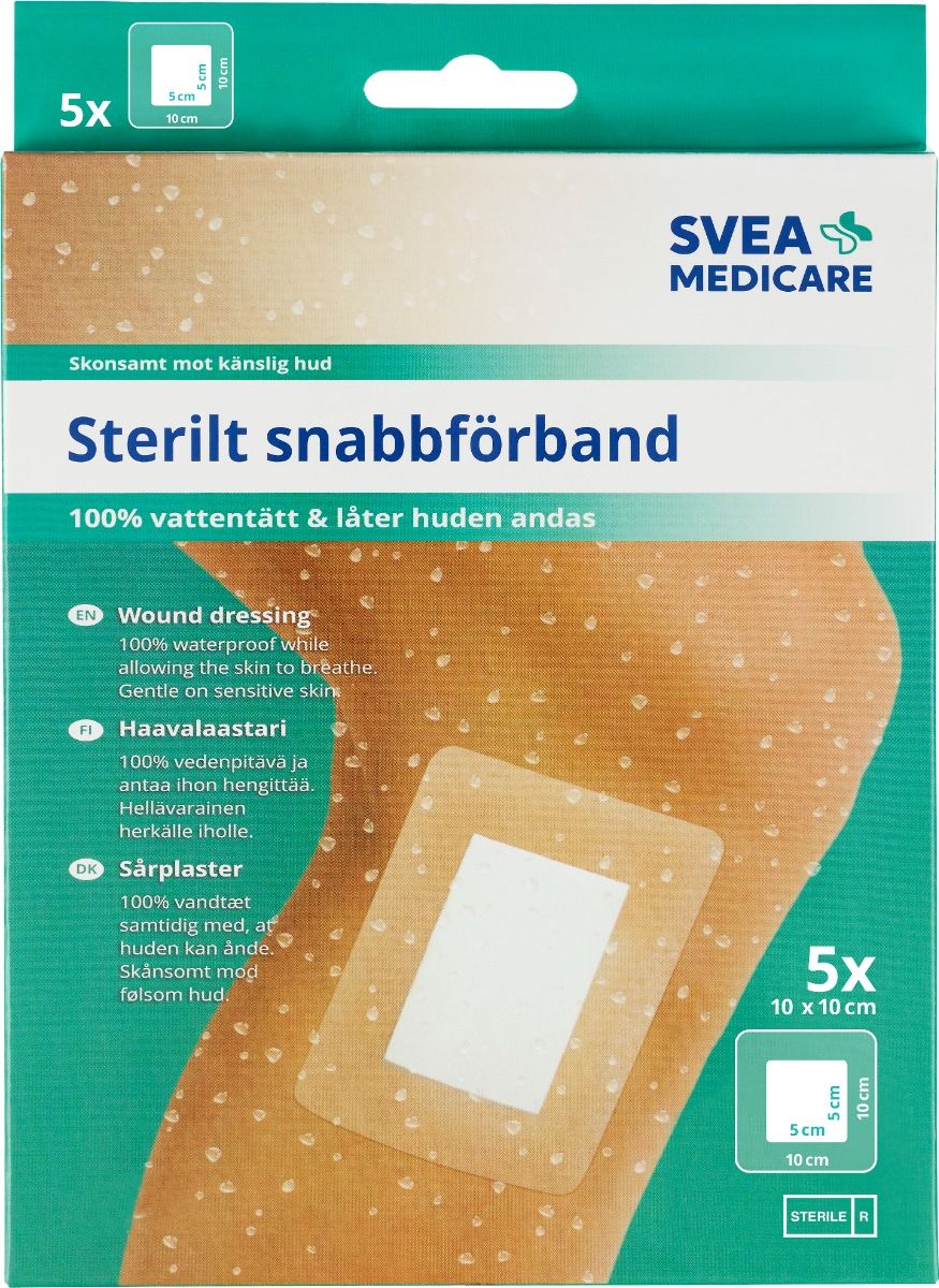 Svea Medicare sterilt snabbförband vattentätt 10×10 cm 5 st