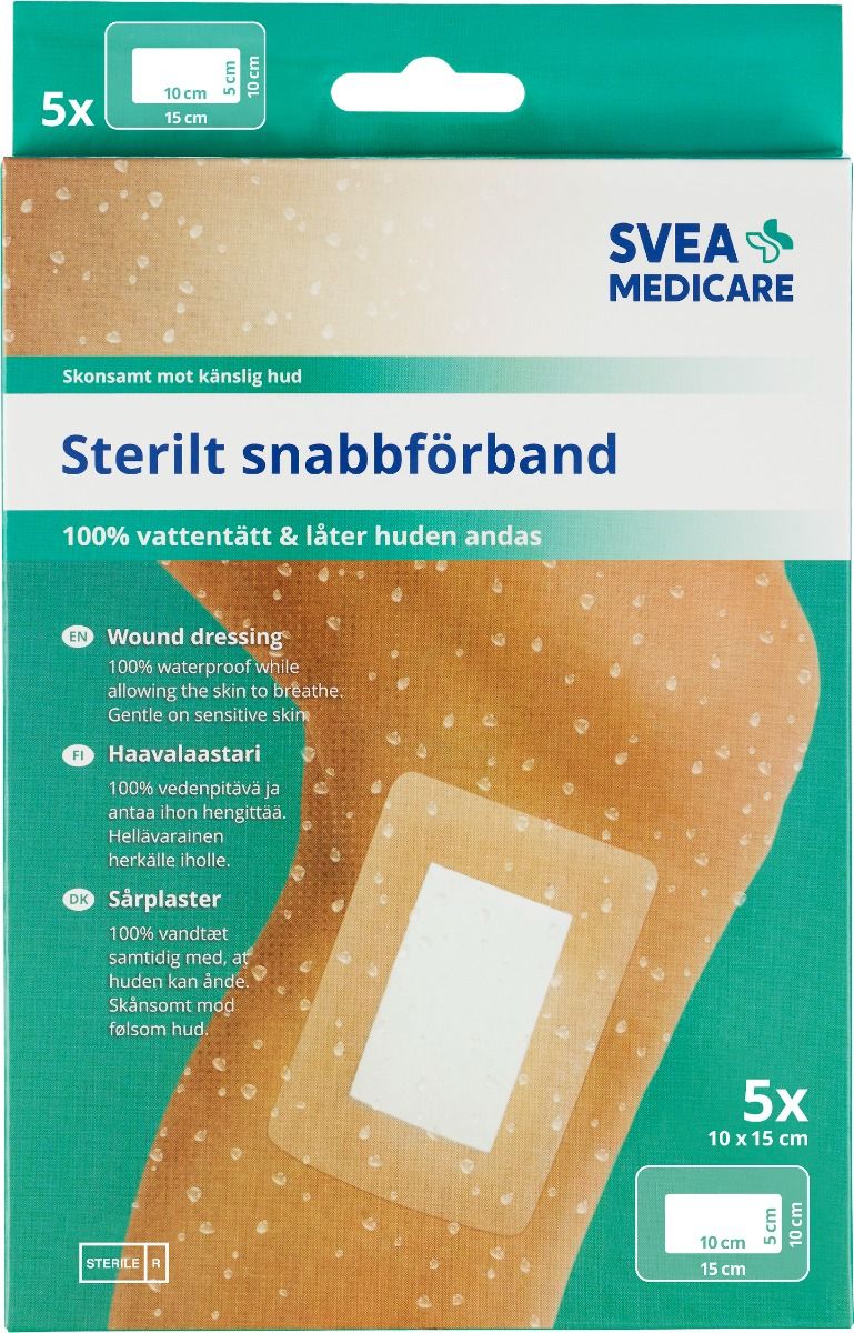 Svea Medicare sterilt snabbförband vattentätt 10×15 cm 5 st