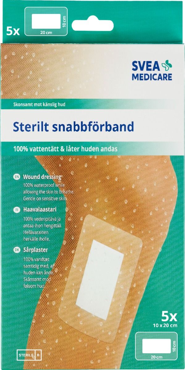 Svea Medicare sterilt snabbförband vattentätt 10×20 cm 5 st