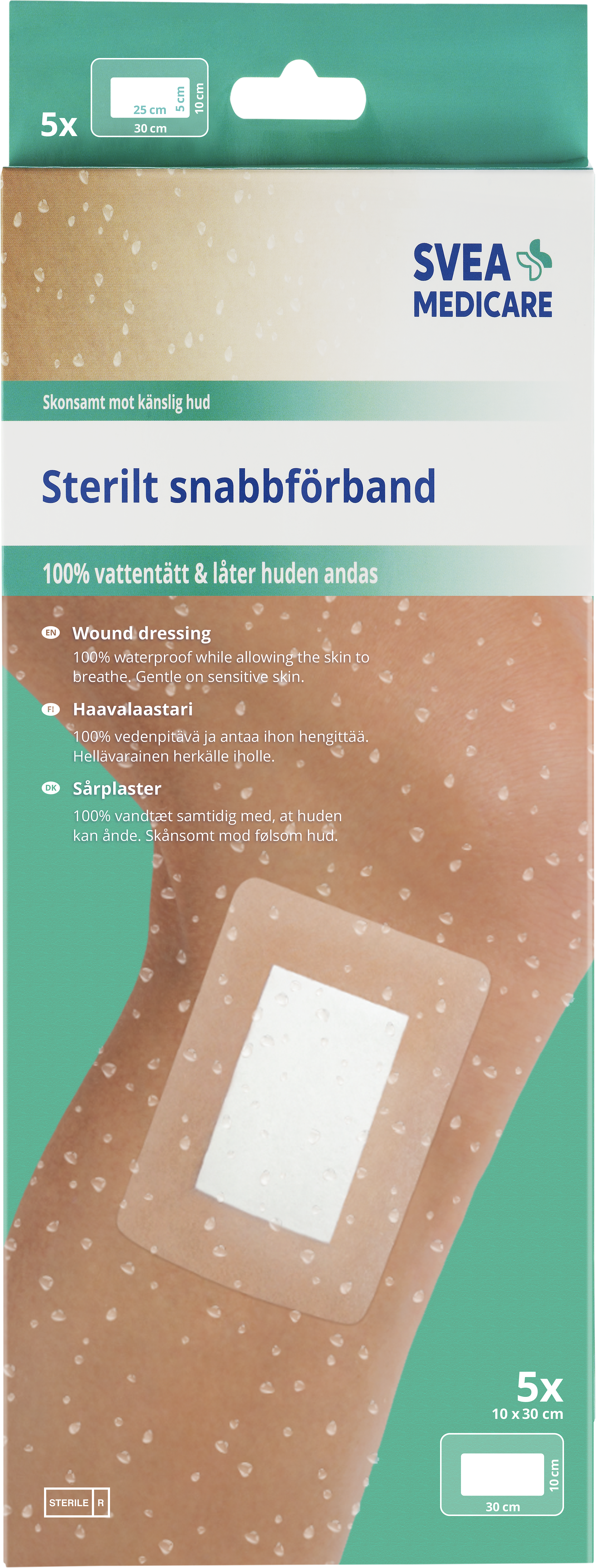 Svea Medicare sterilt snabbförband vattentätt 10×30 cm 5 st