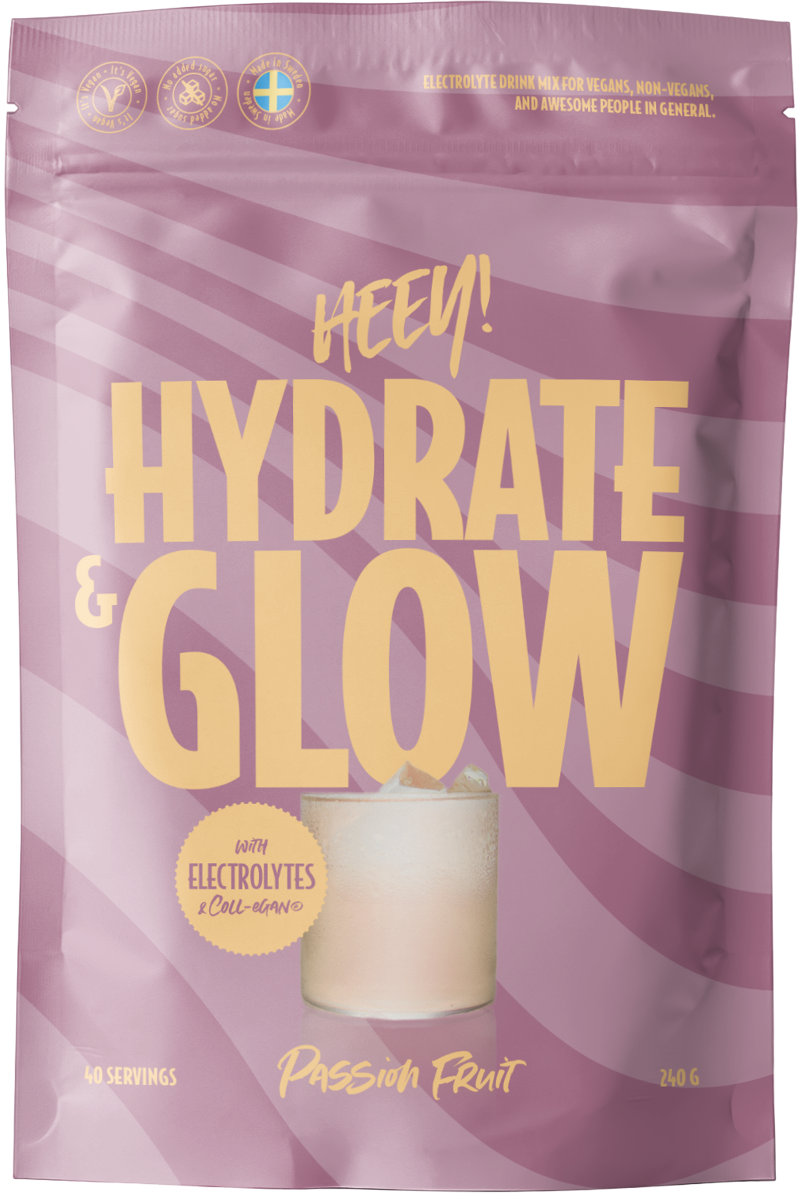 Heey! Hydrate & Glow Electrolytes + Coll-egan, Passionfruit 240 g