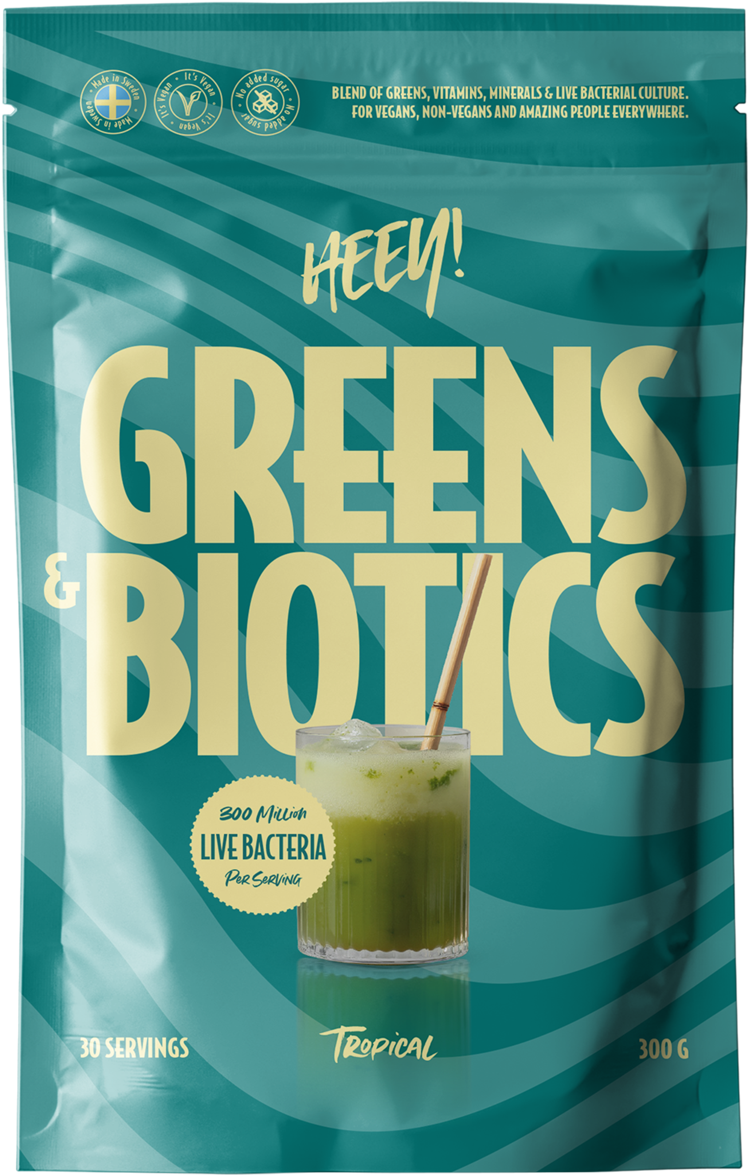 Heey! Greens & Biotics, Superfood + Immune Booster, Tropical 300 g