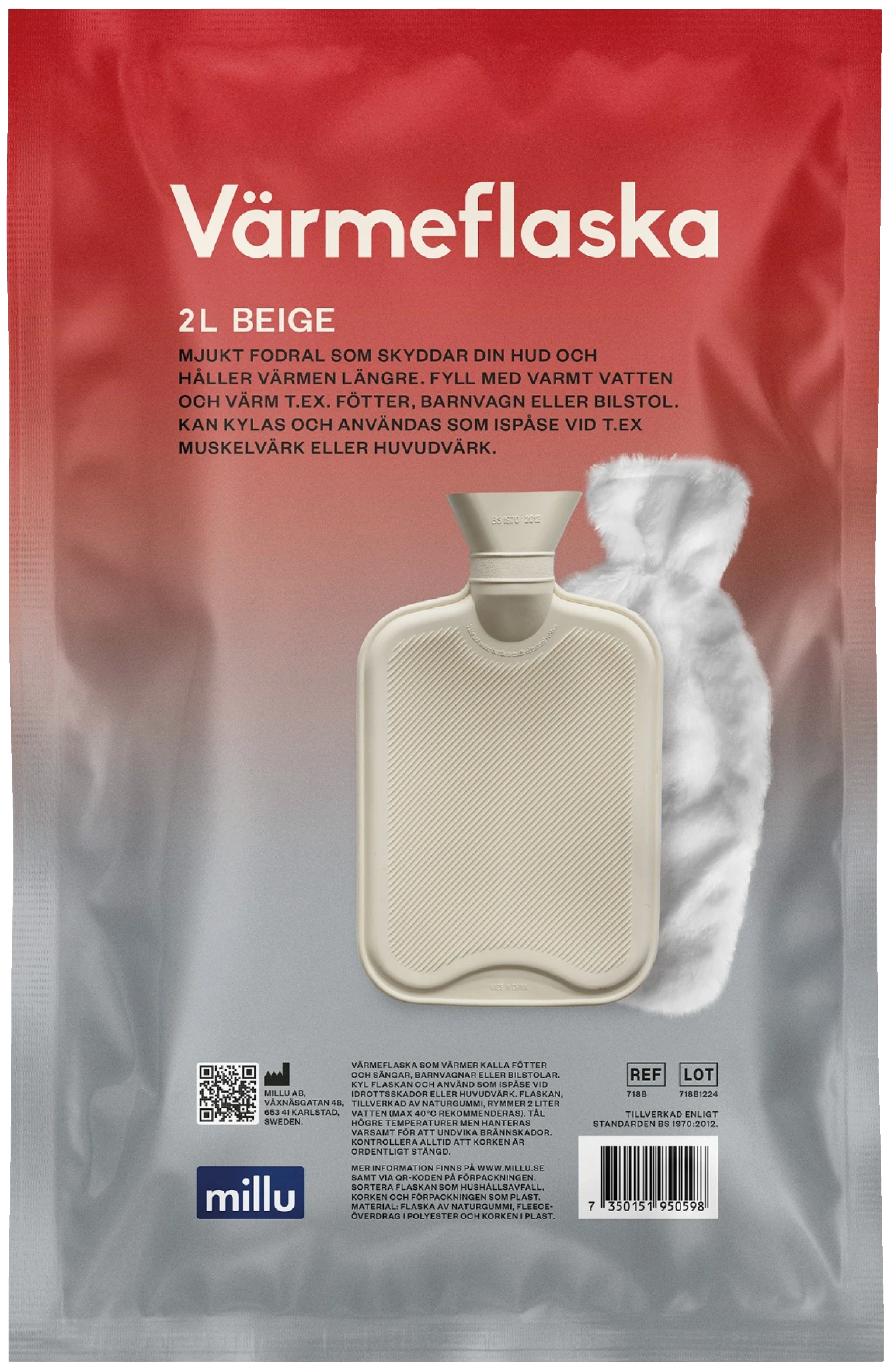 Millu Värmeflaska + Överdrag Beige