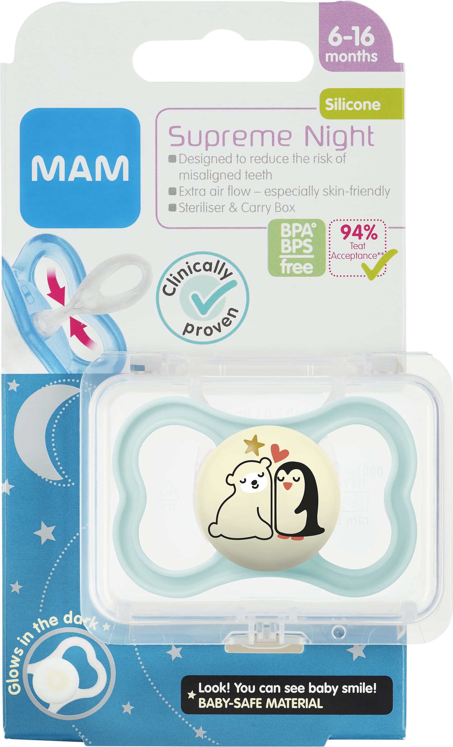 MAM Supreme Night napp 6-16 månader - blandade färger och mönster 1 st | Bebis och småbarn | Apoteka