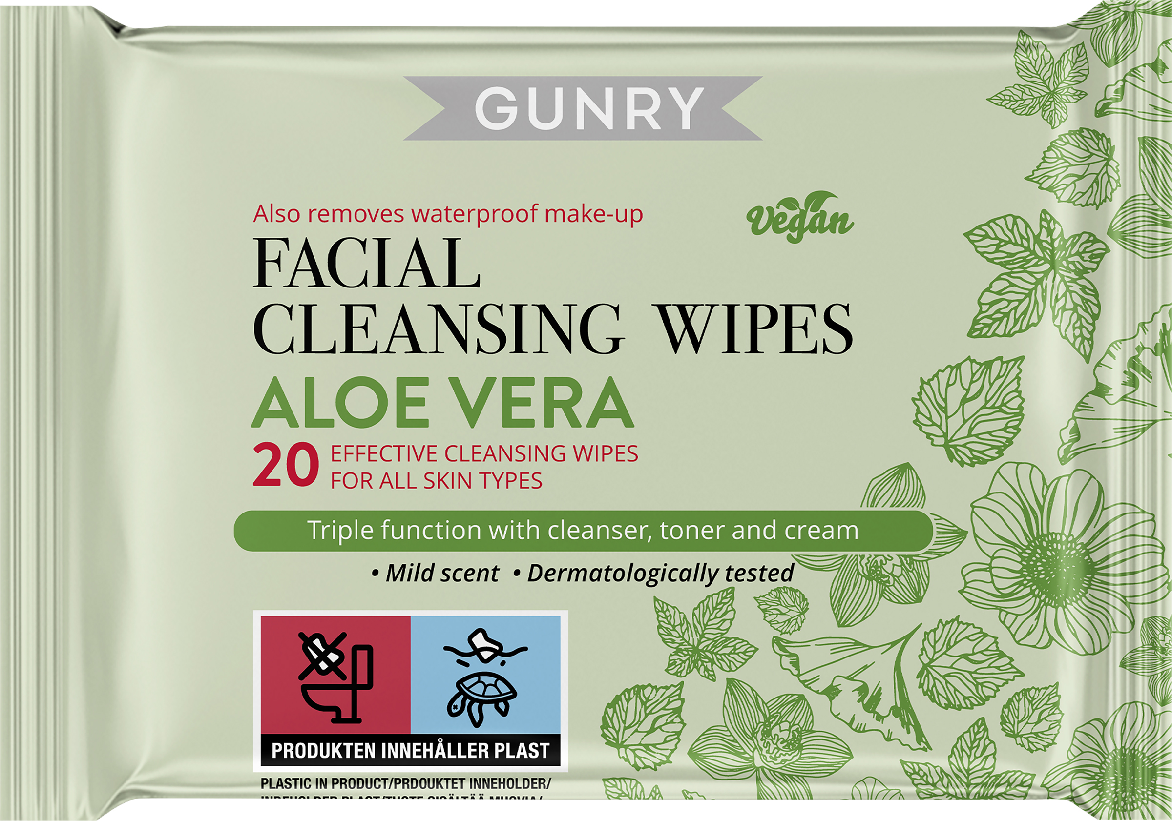 Gunry Facial cleansing wipes aloe vera 20 st