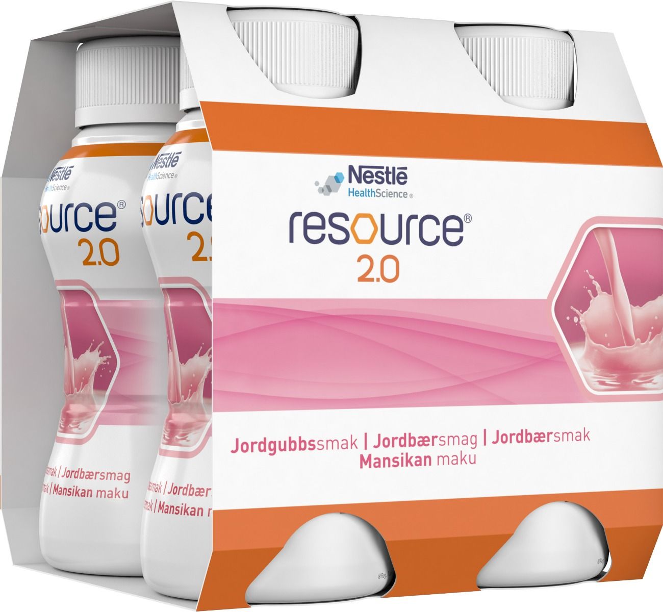 Resource 2,0 drickfärdigt komplett kosttillägg jordgubb 4 x 200 milliliter