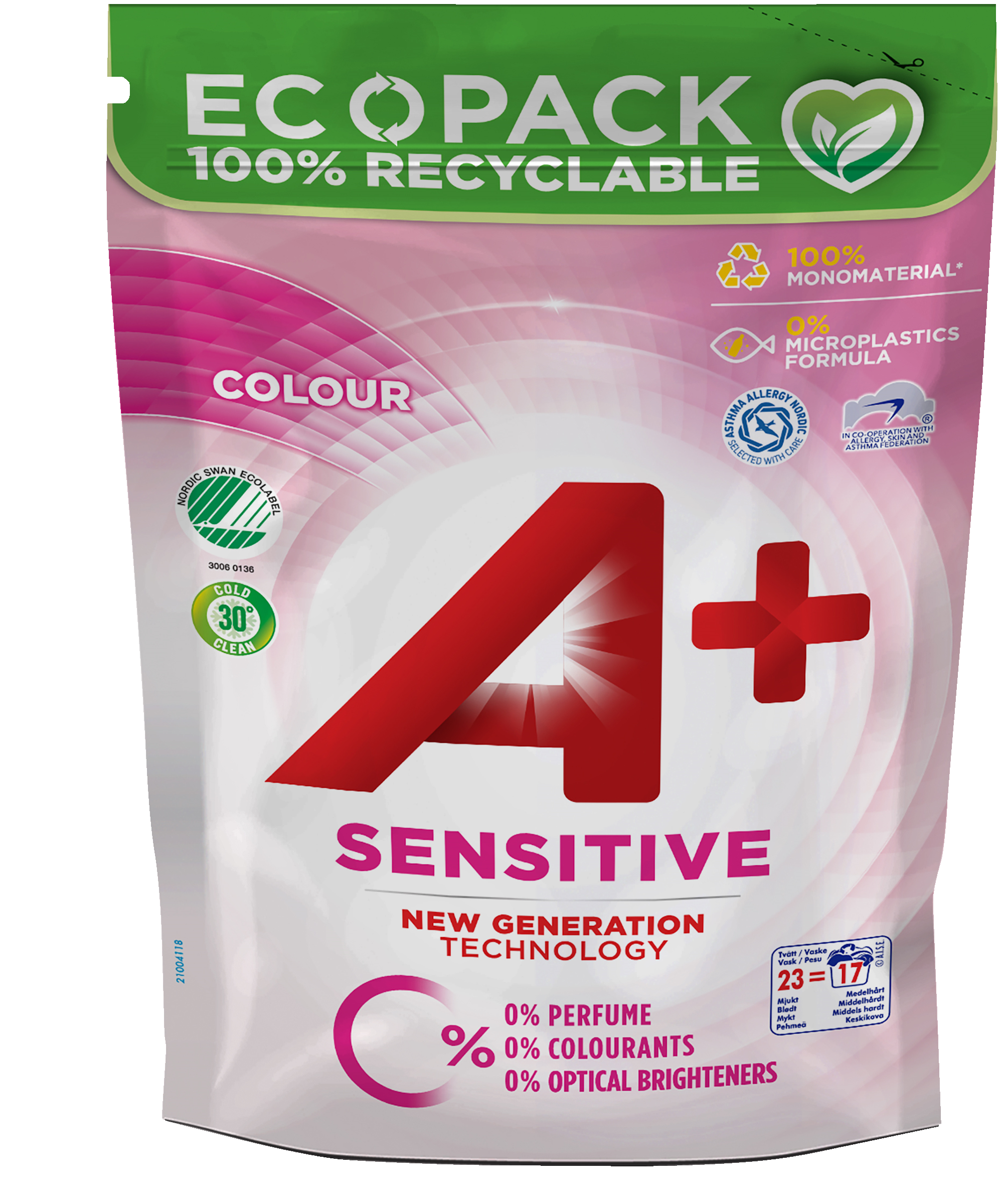 A+ Sensitive Color Flytande Tvättmedel Refill