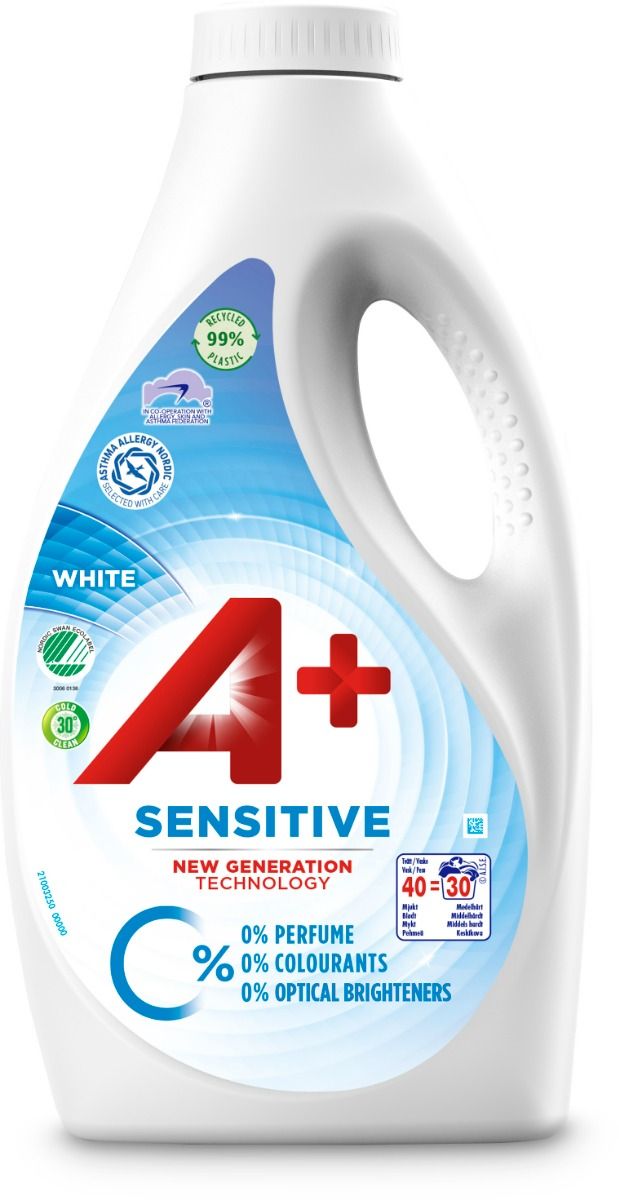 A+ Sensitive White Flytande Tvättmedel 1600 ml