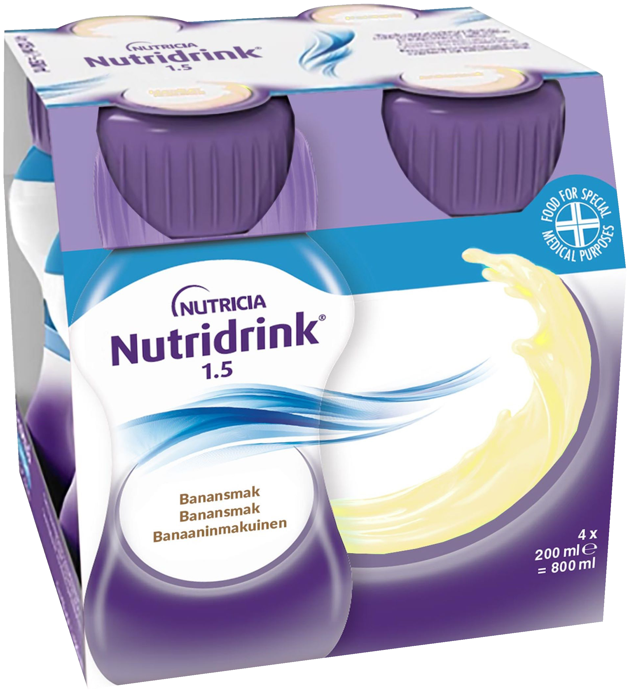 Nutridrink, banan, energirikt, komplett kosttillägg 4 x 200 milliliter