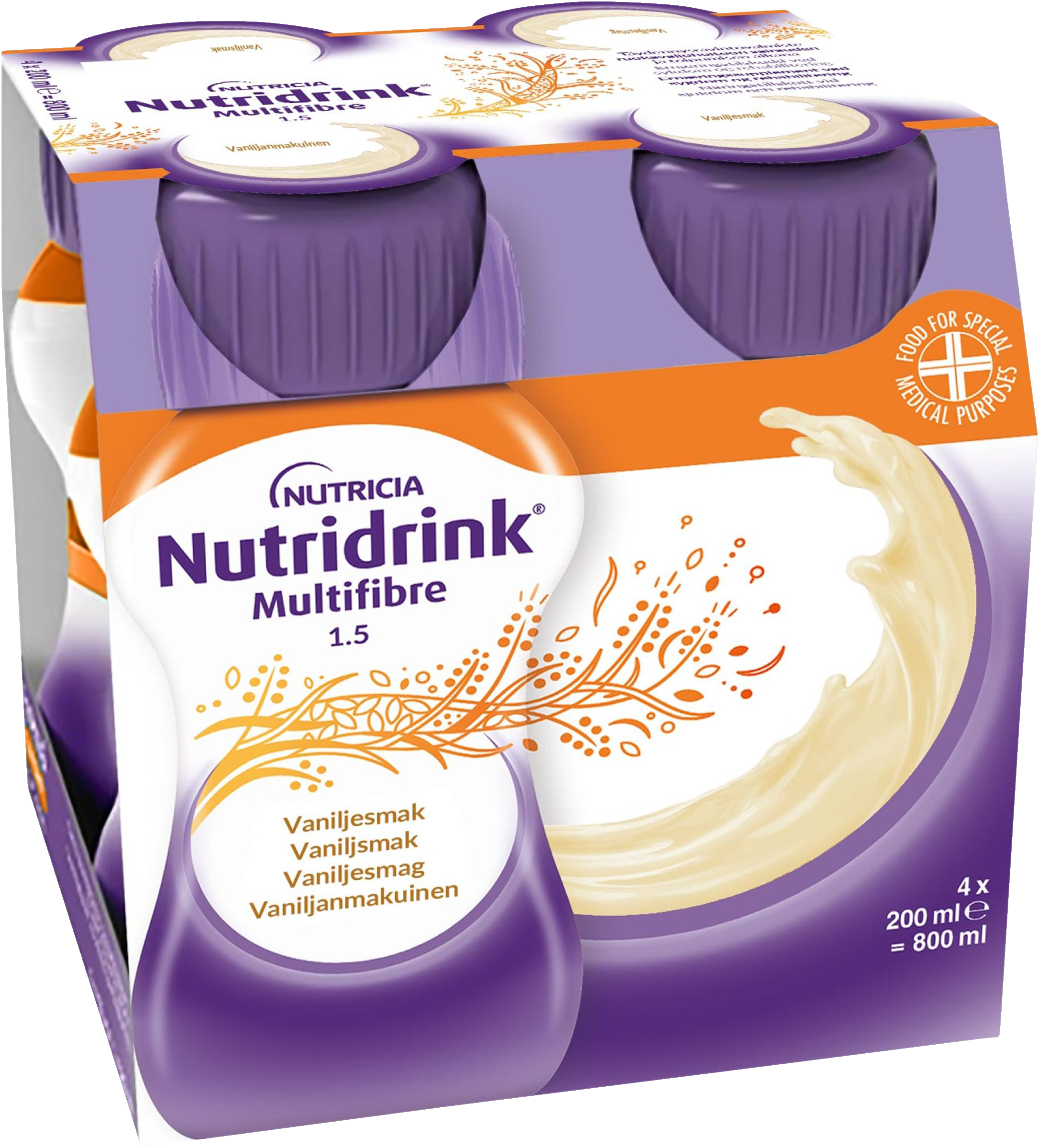 Nutridrink Multi Fibre, vanilj, energirikt, komplett kosttillägg med kostfiber