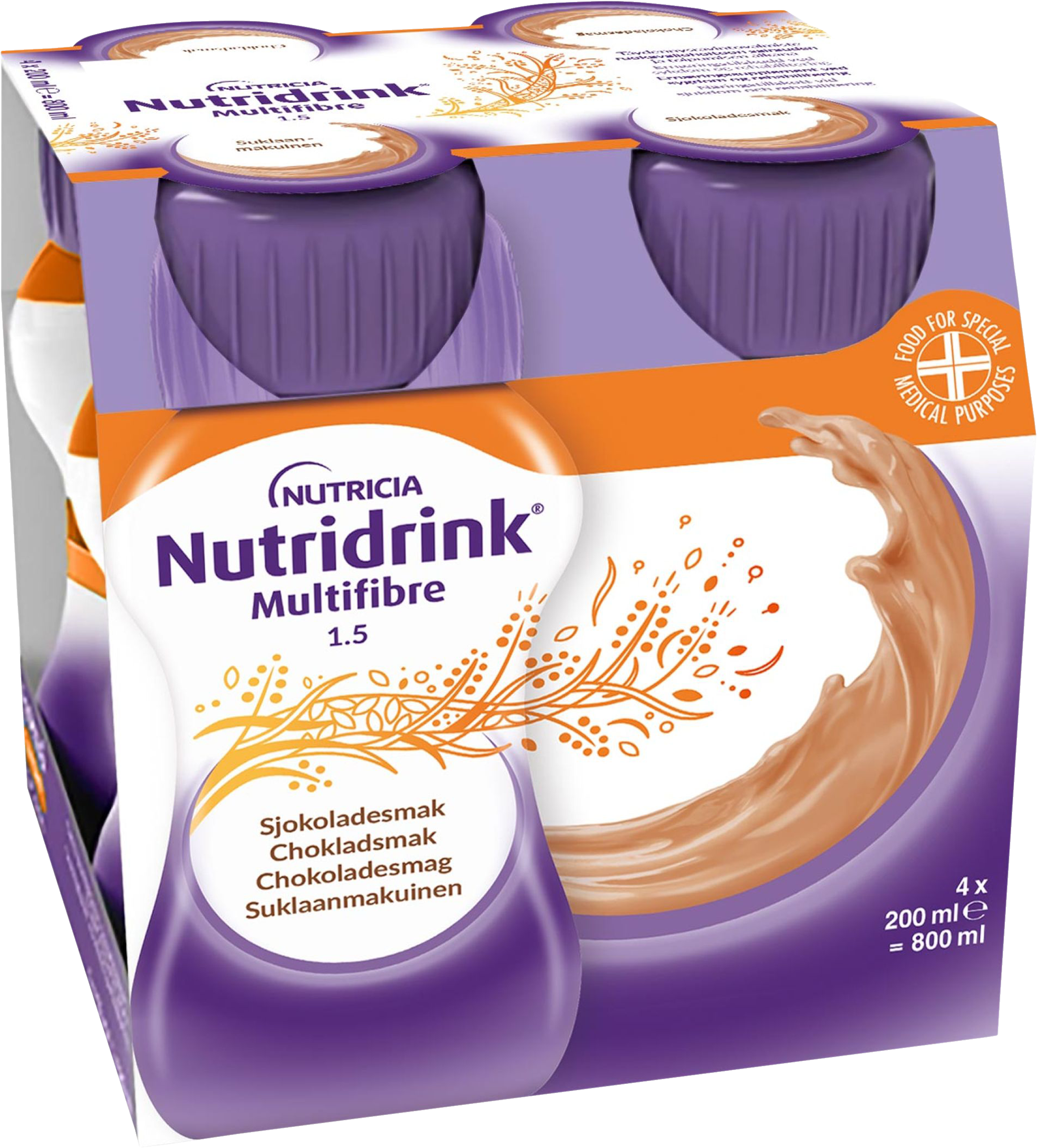 Nutridrink Multi Fibre, choklad, energirikt, komplett kosttillägg med kostfiber
