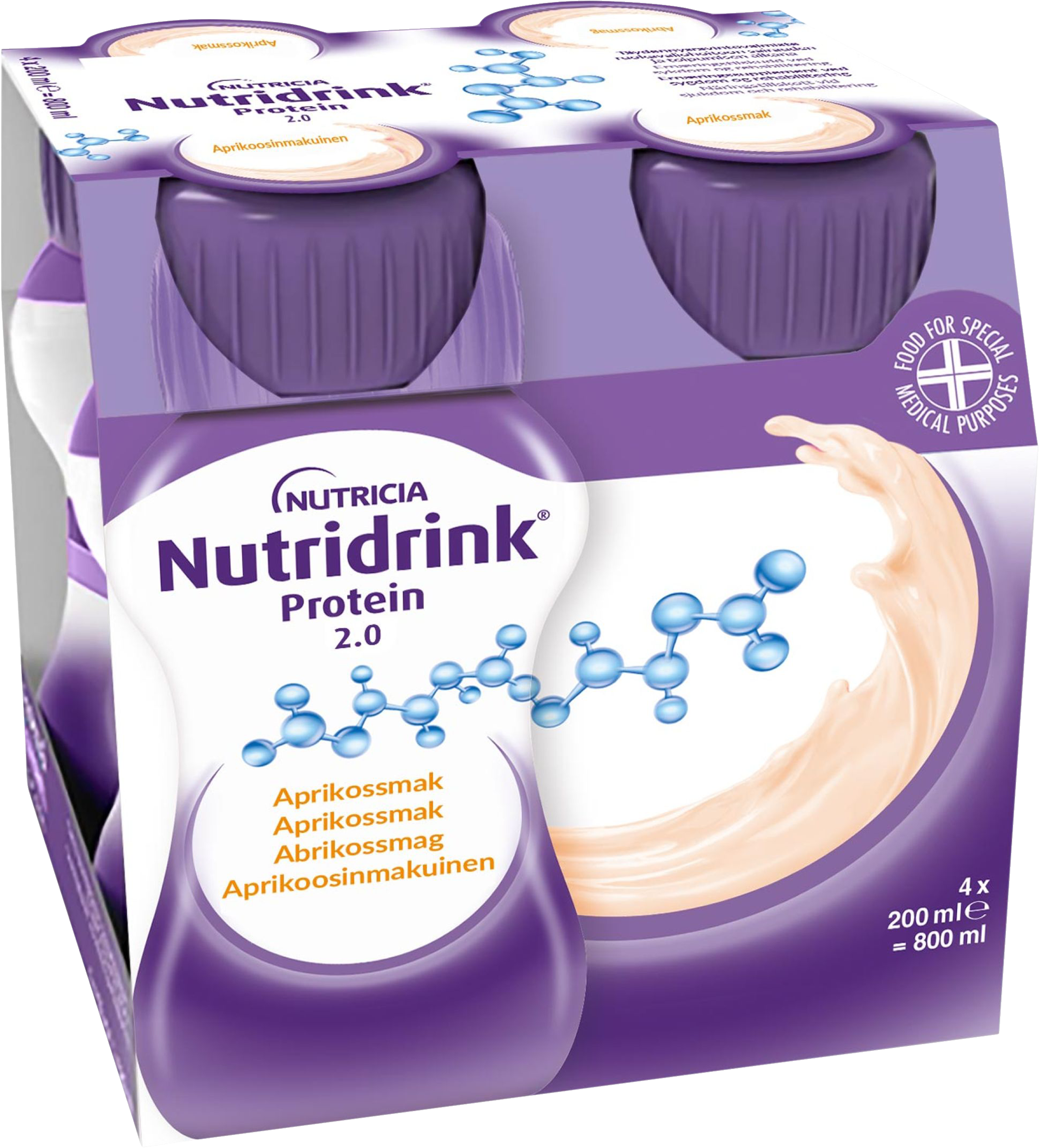 Nutridrink Protein 2.0, aprikos, extra energi och proteinrikt, 2 kcal/ml
