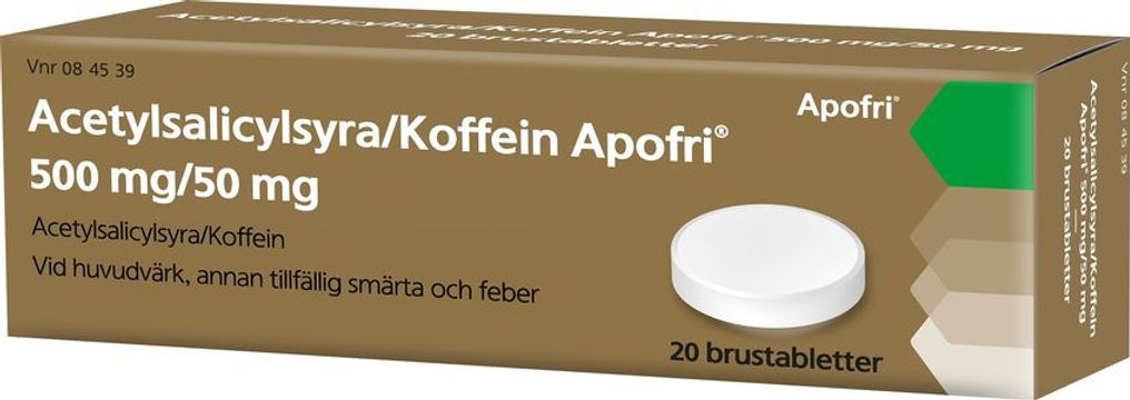 Acetylsalicylsyra/Koffein Apofri, brustablett 500 mg/50 mg